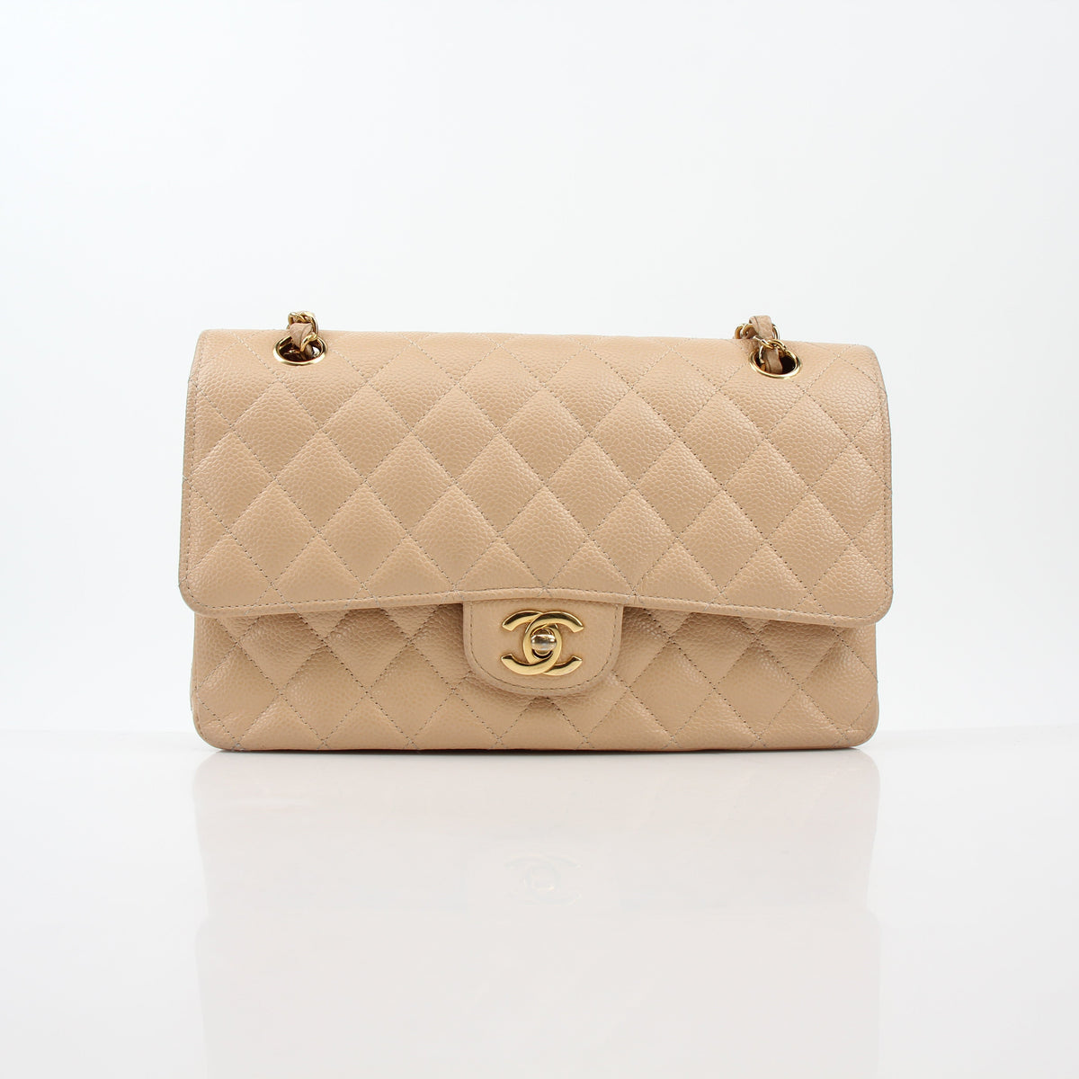 Chanel Beige Caviar Leather East West Double Flap Bag