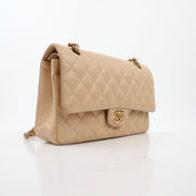 Chanel Beige Caviar Leather East West Double Flap Bag
