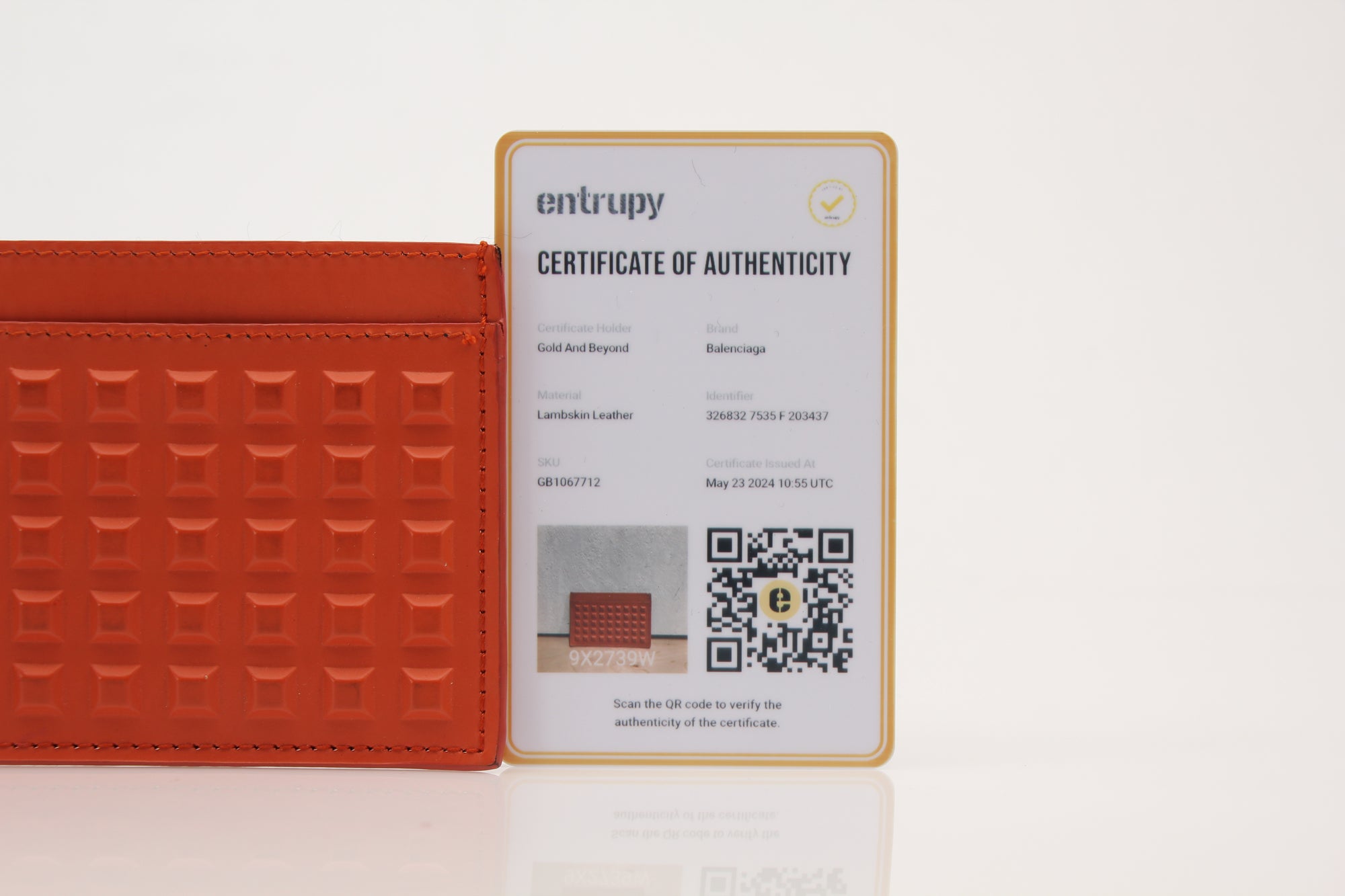 Balenciaga Textured Orange Card Case Wallet