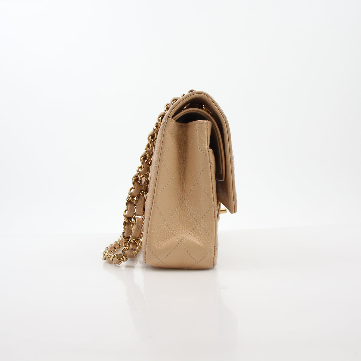 Chanel Beige Caviar Leather East West Double Flap Bag