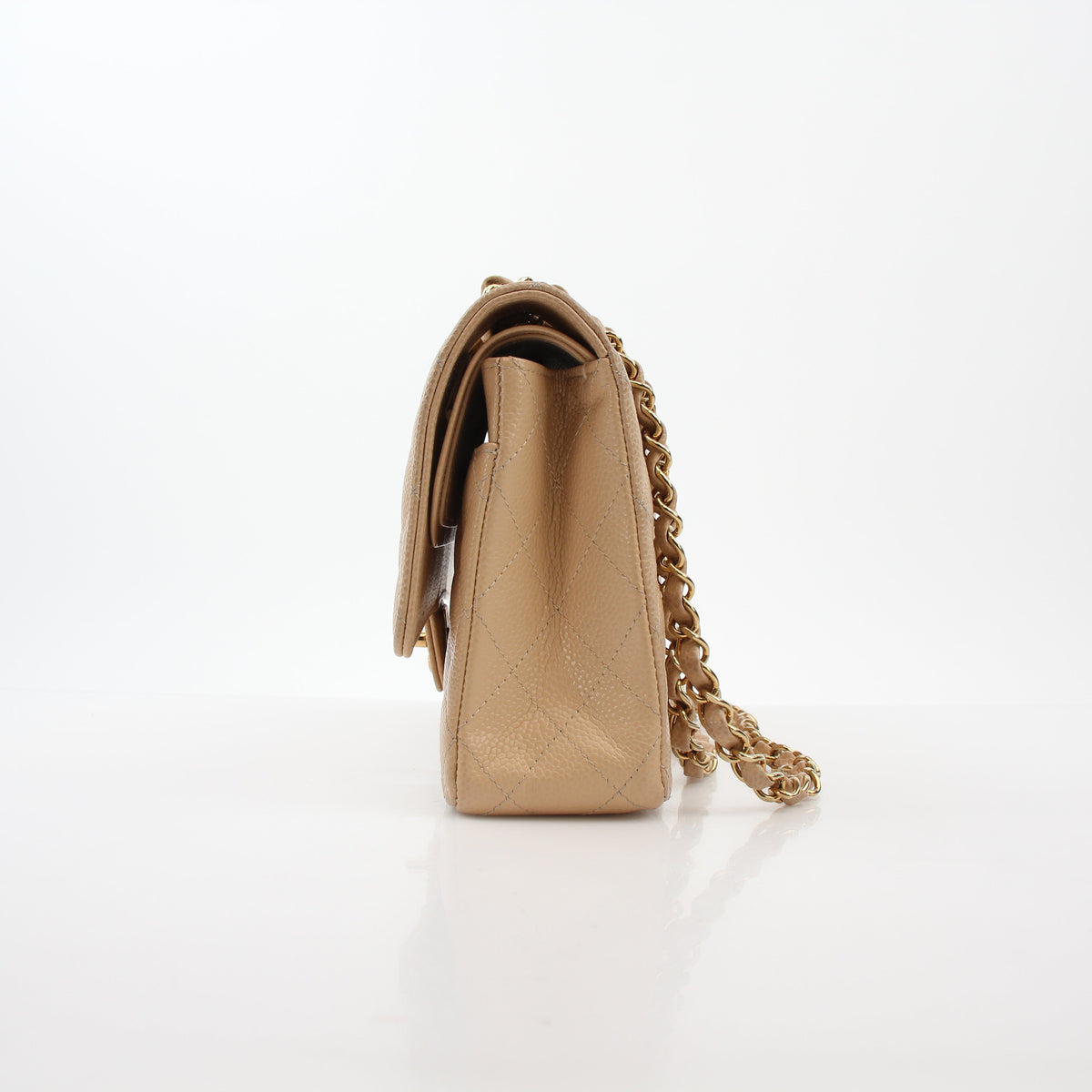 Chanel Beige Caviar Leather East West Double Flap Bag