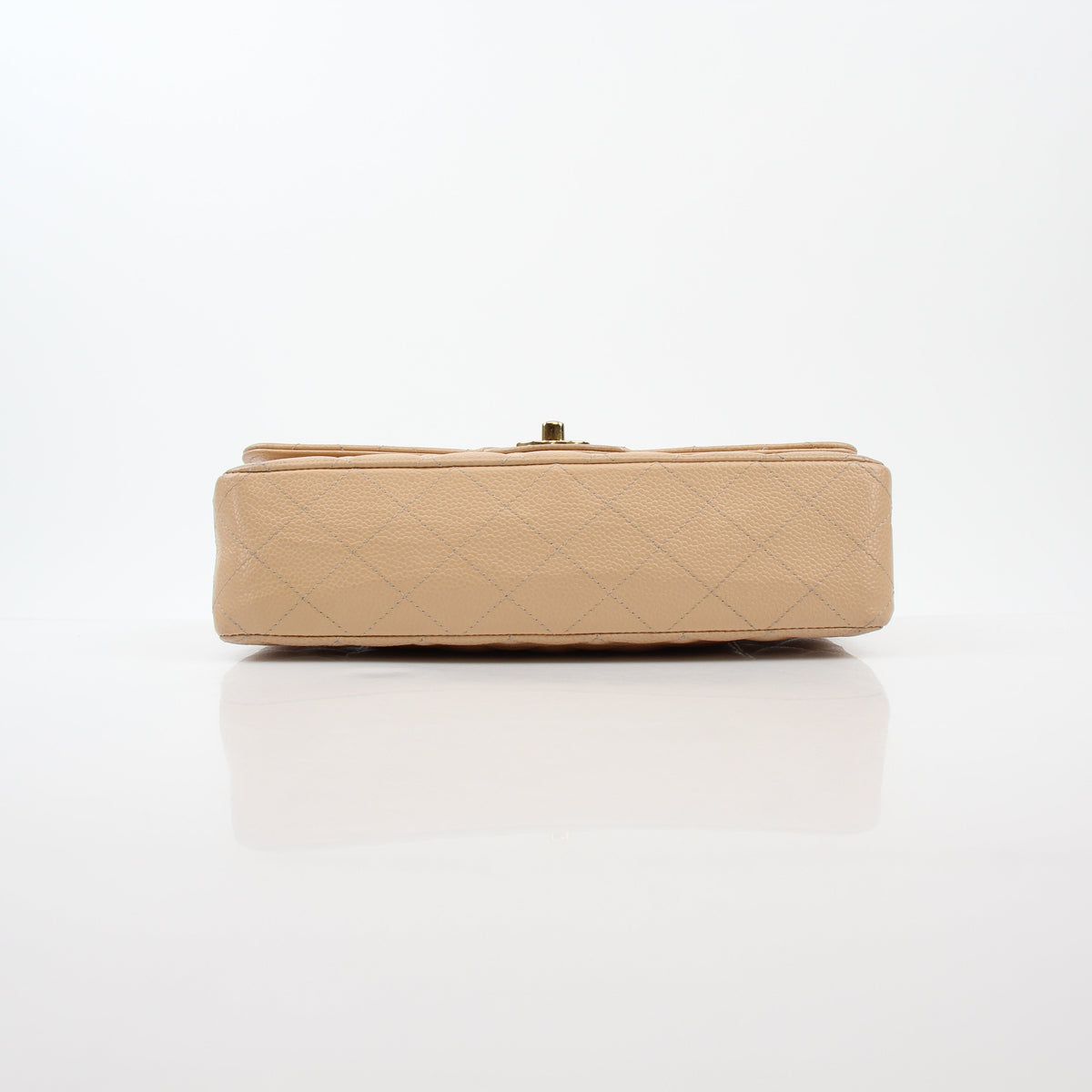 Chanel Beige Caviar Leather East West Double Flap Bag