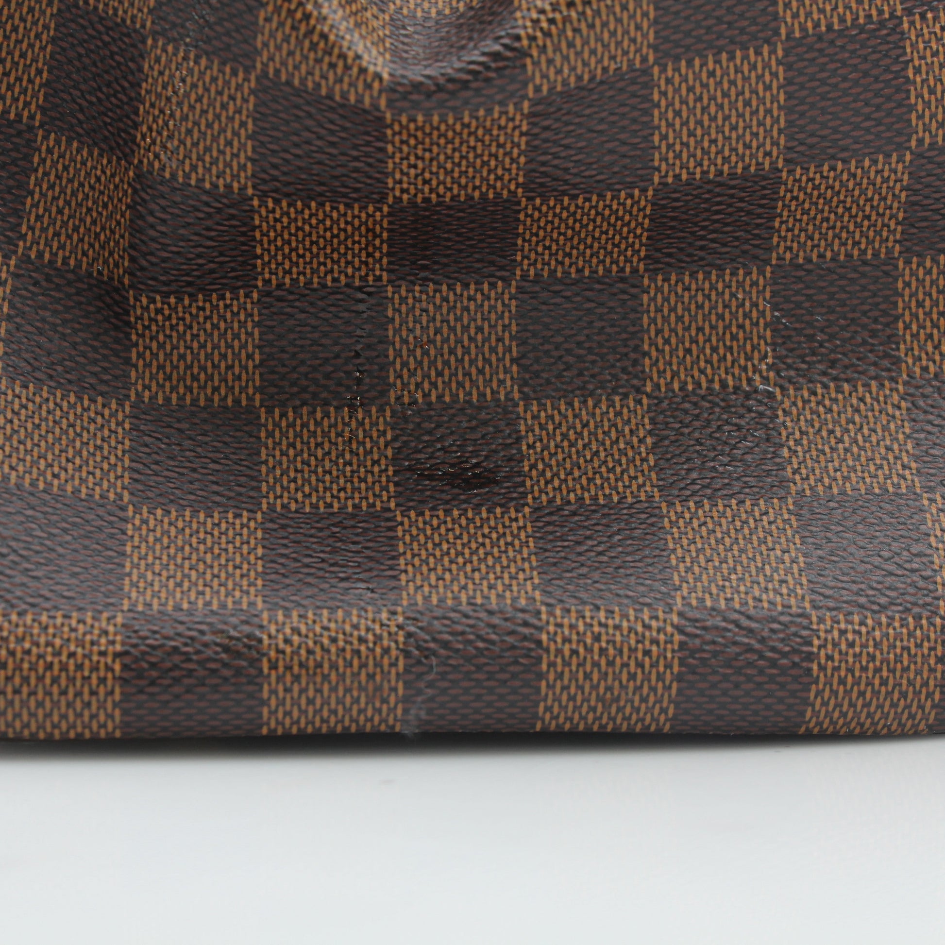 Louis Vuitton Damier Ebene Trevi GM handbag with leather handles and gold-tone hardware, showcasing the signature checkered pattern.