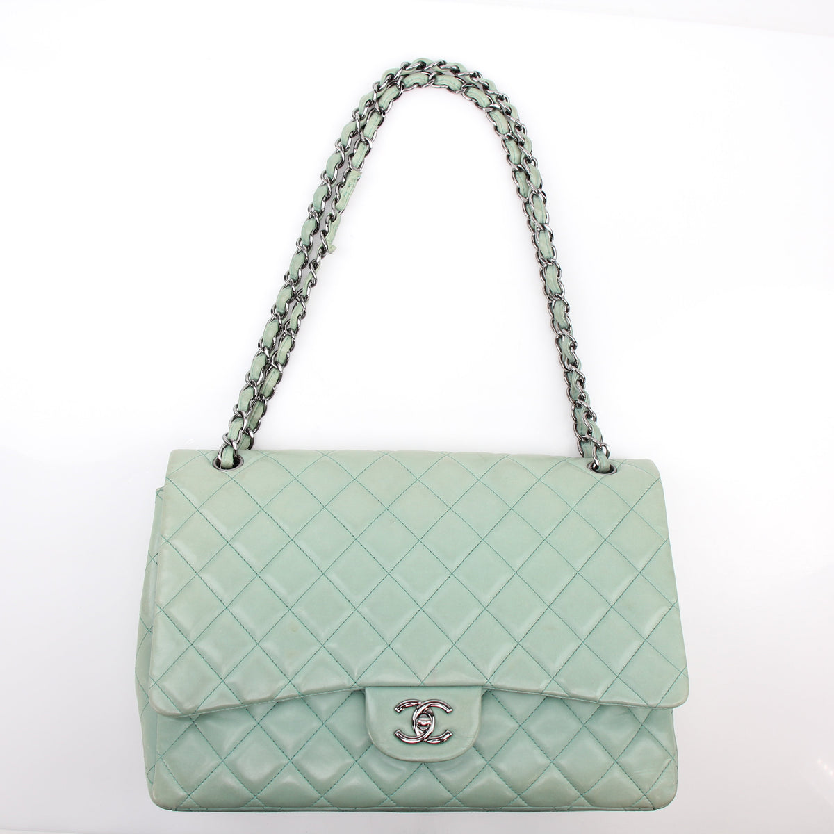 Chanel Light Mint Green Jumbo Classic Flap Bag
