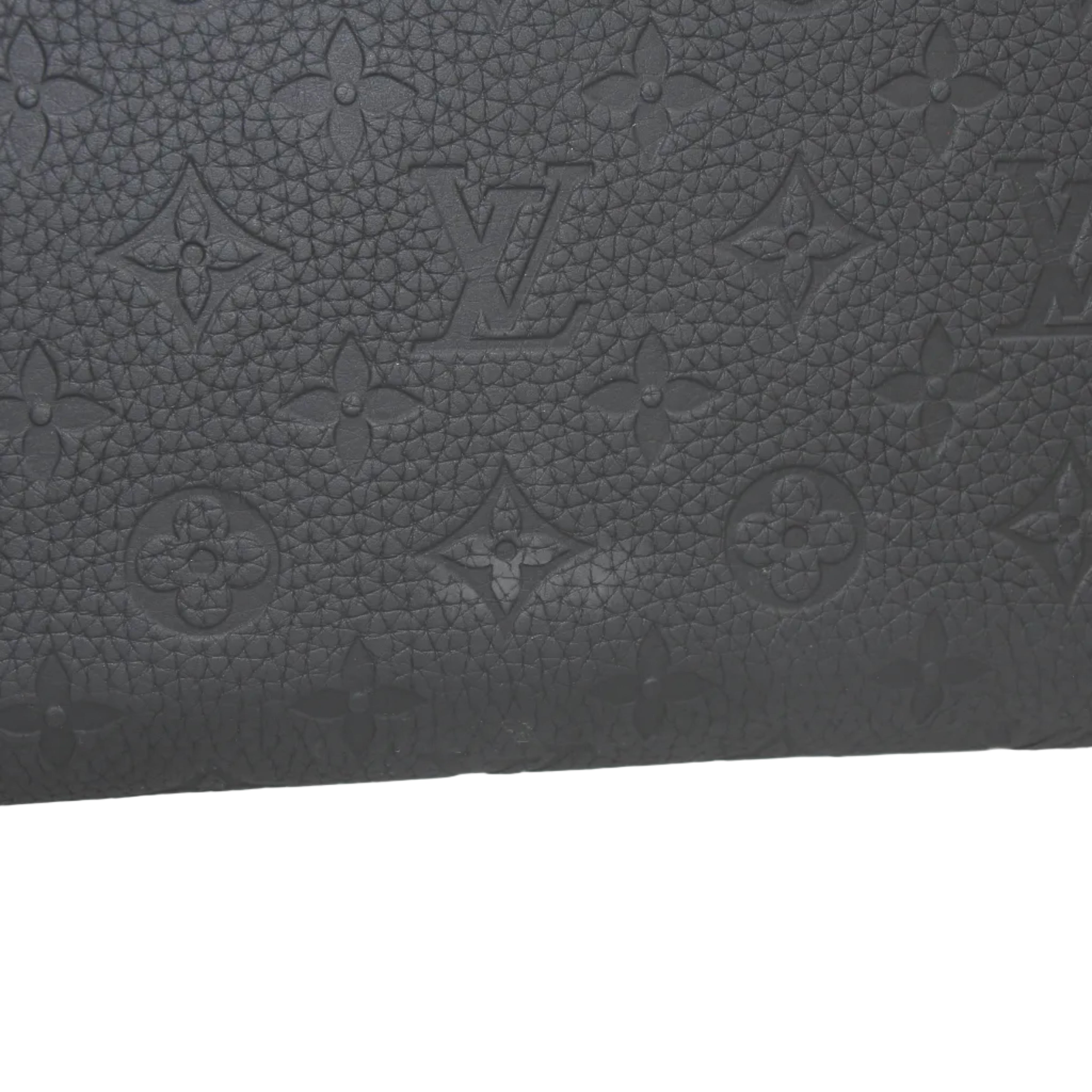 Louis Vuitton Black Horizon 55 Taurillon Monogram rolling luggage with retractable handle and four wheels, designed for travel.