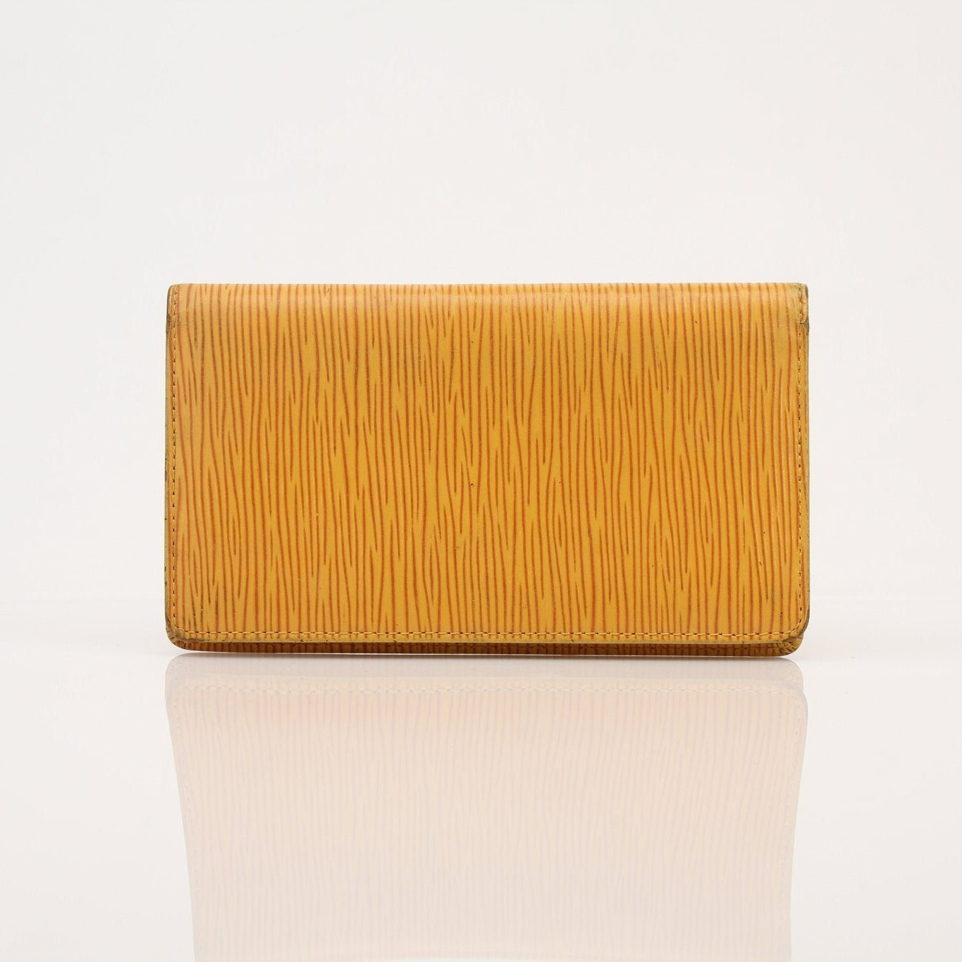 Yellow Louis Vuitton Epi Wallet by Gold & Beyond, featuring textured leather and multiple card slots.