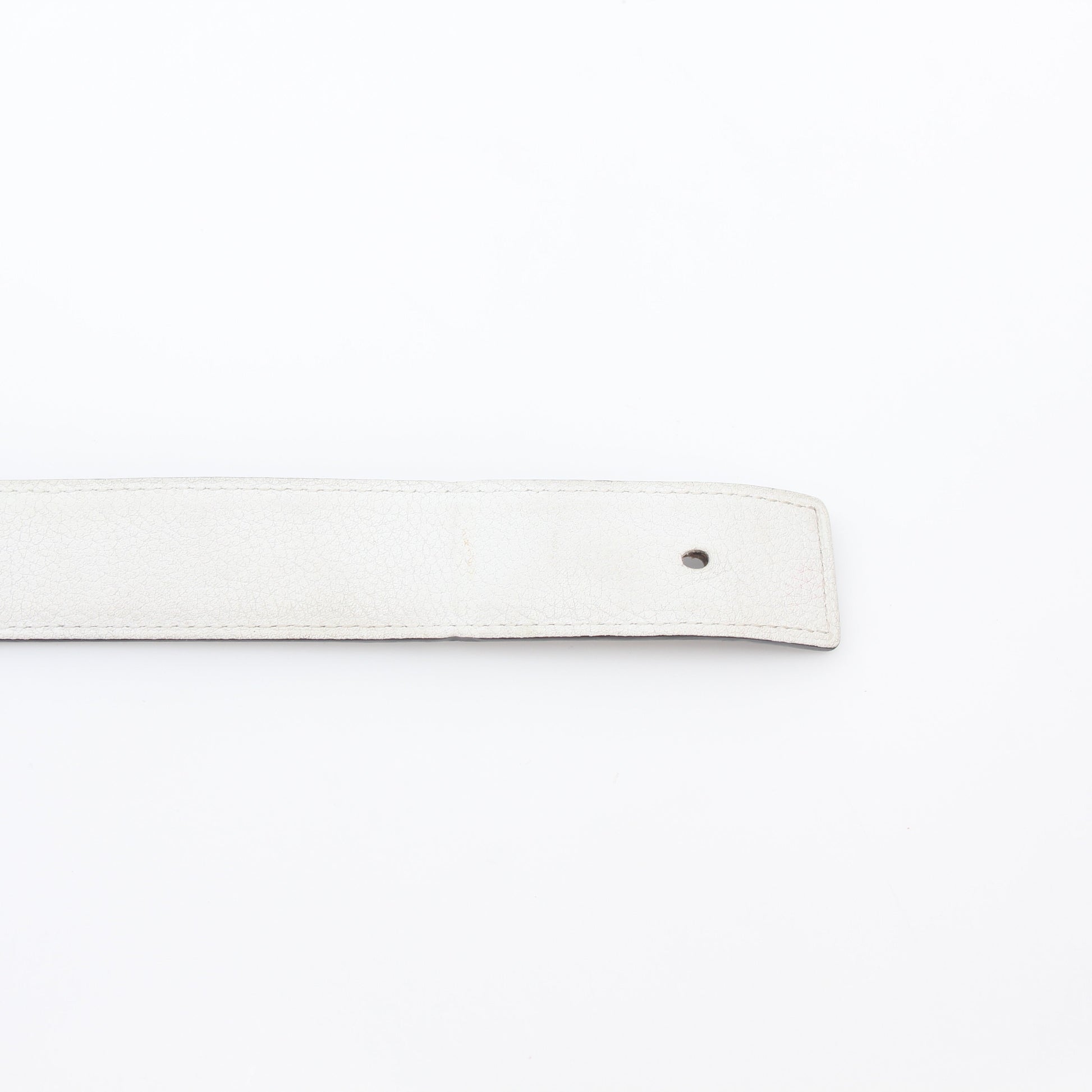 Hermès white and Etoupe reversible leather belt strap by Gold & Beyond, showing the smooth leather surface and reversible design.