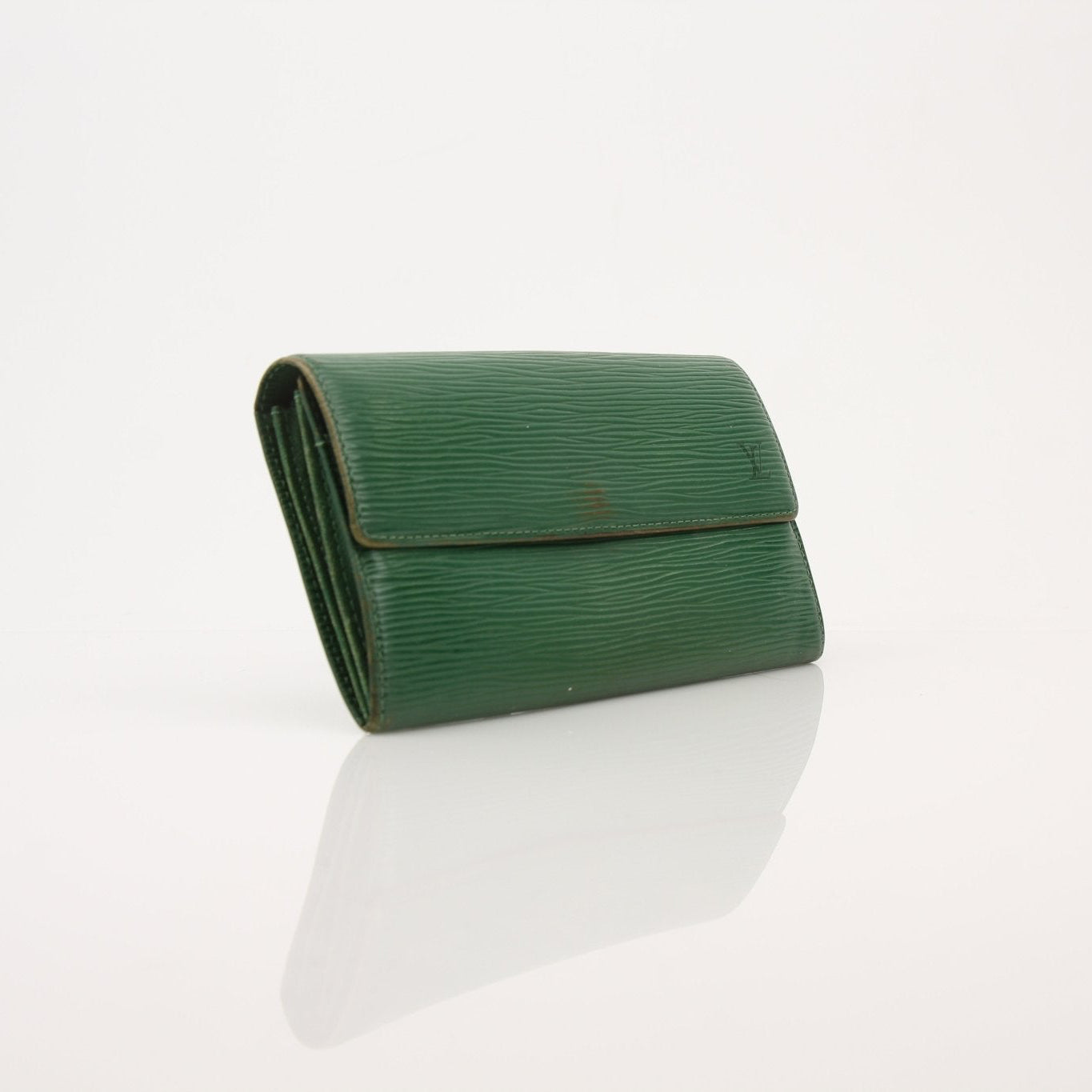 Gold & Beyond Louis Vuitton Epi Sarah Wallet Ora, close-up view showing textured Epi leather and compact wallet design.