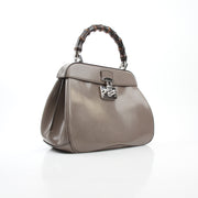 Gucci Grey Lady Lock Bamboo Top Handle Bag