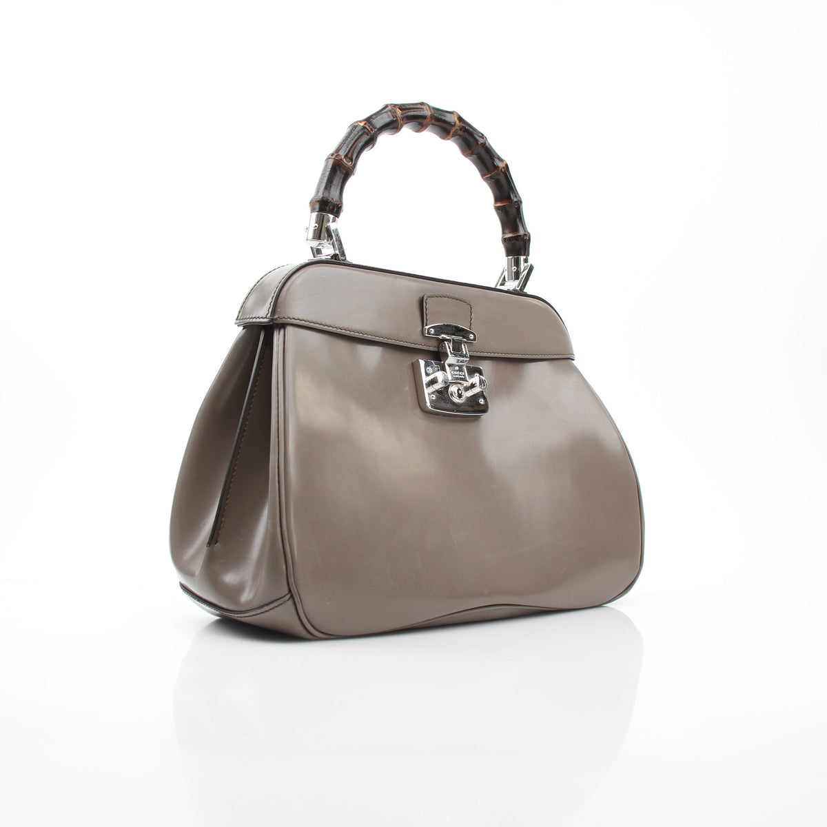 Gucci Grey Lady Lock Bamboo Top Handle Bag
