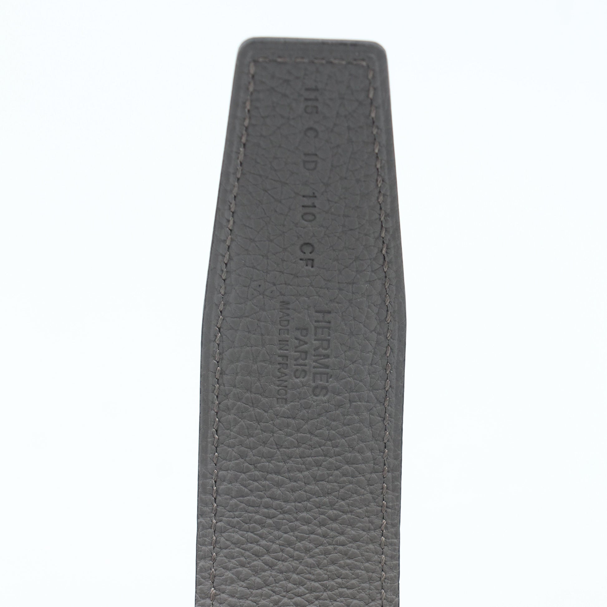 Hermès black and etoupe reversible leather belt strap, premium accessories by Gold & Beyond, showing smooth leather and reversible design.