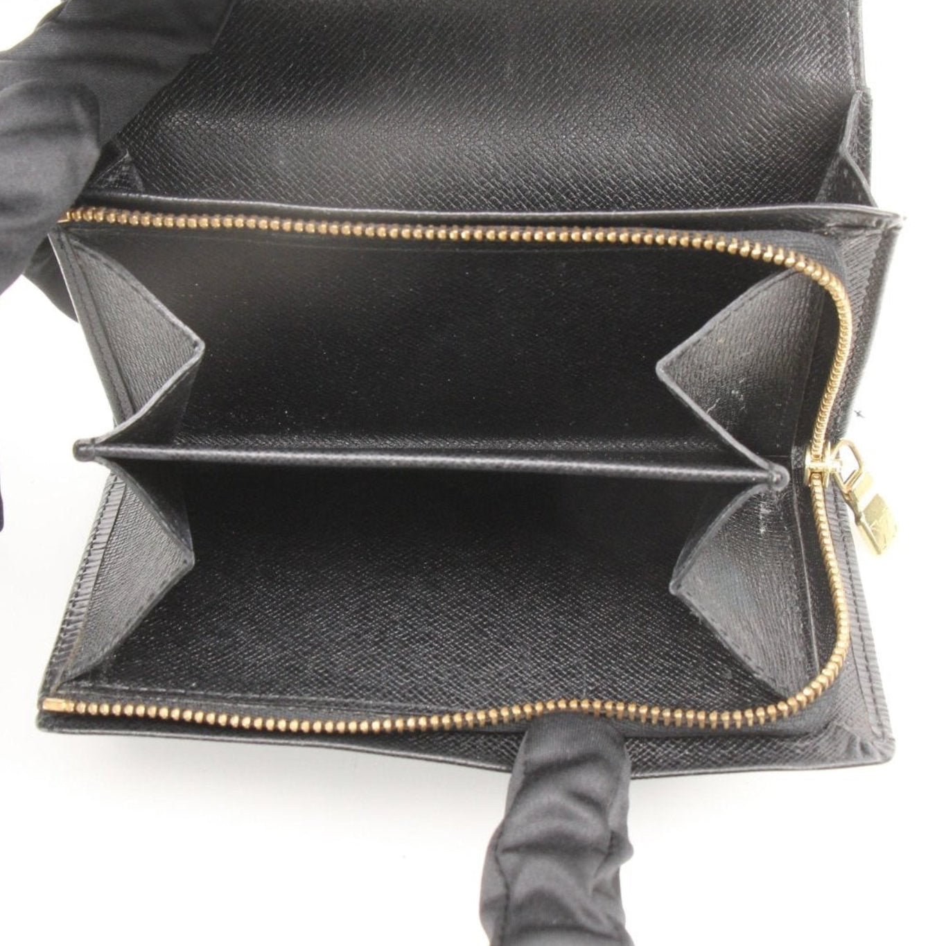 Louis Vuitton Epi Ebene wallet by Gold & Beyond, showcasing textured leather, multiple card slots, and sleek design.