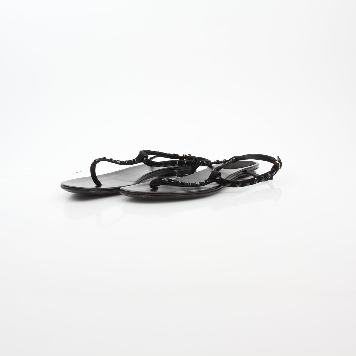 Gucci Black Crystal-Embellished T-Strap Flat Sandals