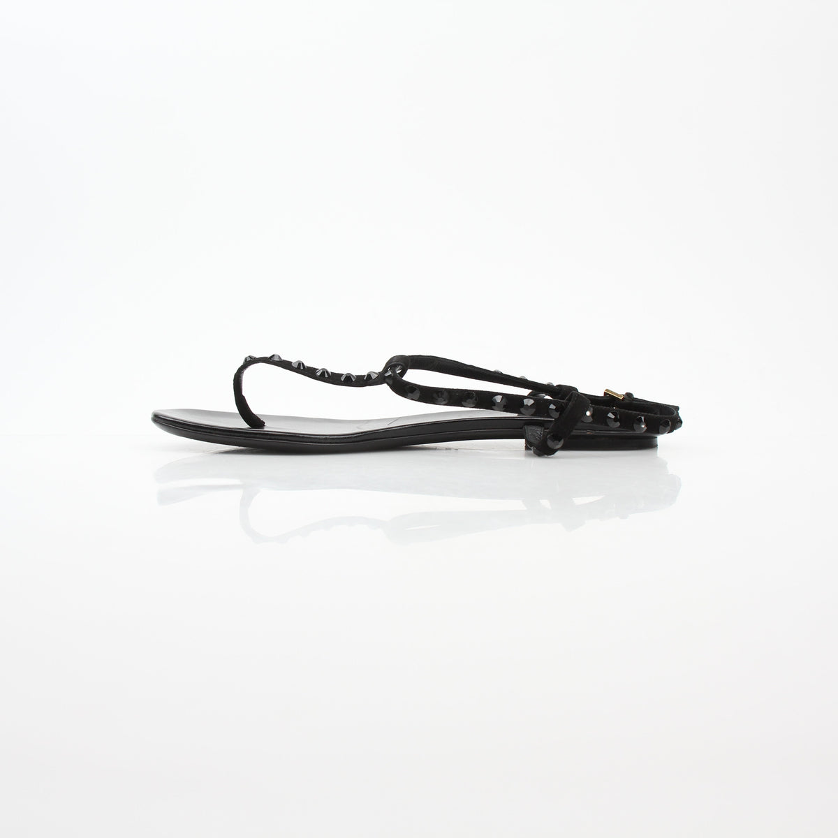 Gucci Black Crystal-Embellished T-Strap Flat Sandals