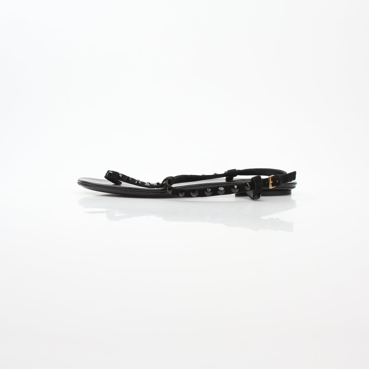 Gucci Black Crystal-Embellished T-Strap Flat Sandals