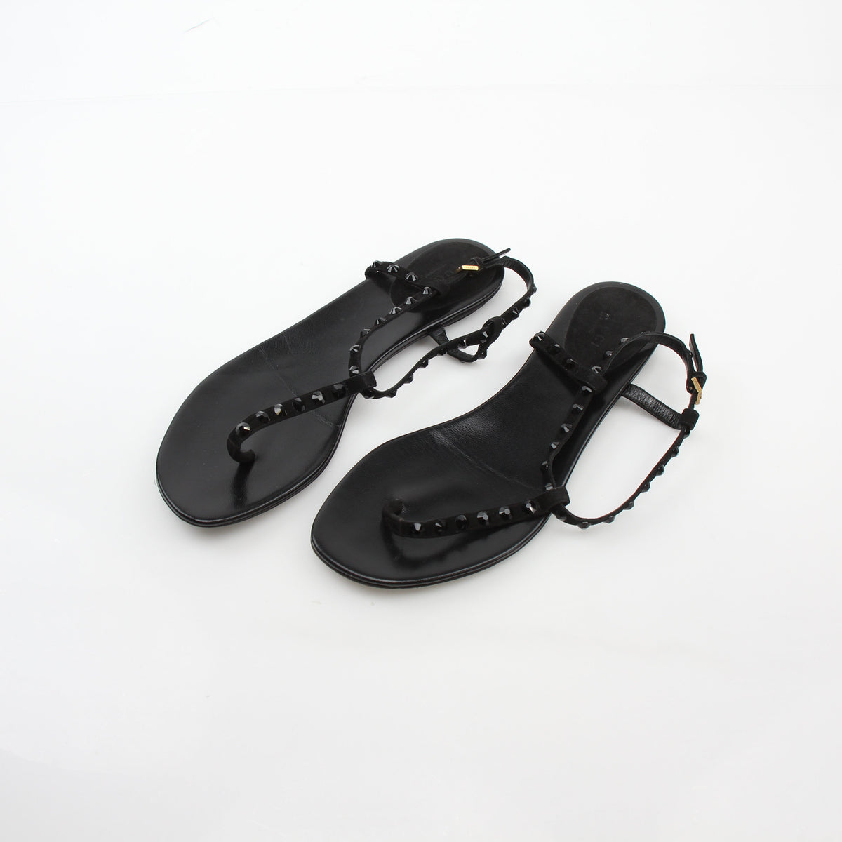 Gucci Black Crystal-Embellished T-Strap Flat Sandals