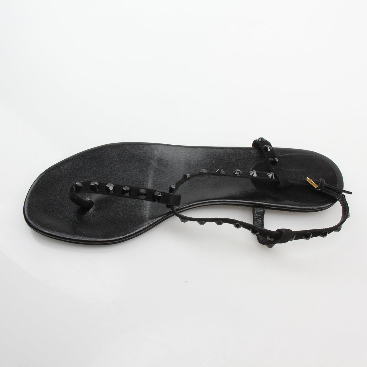Gucci Black Crystal-Embellished T-Strap Flat Sandals