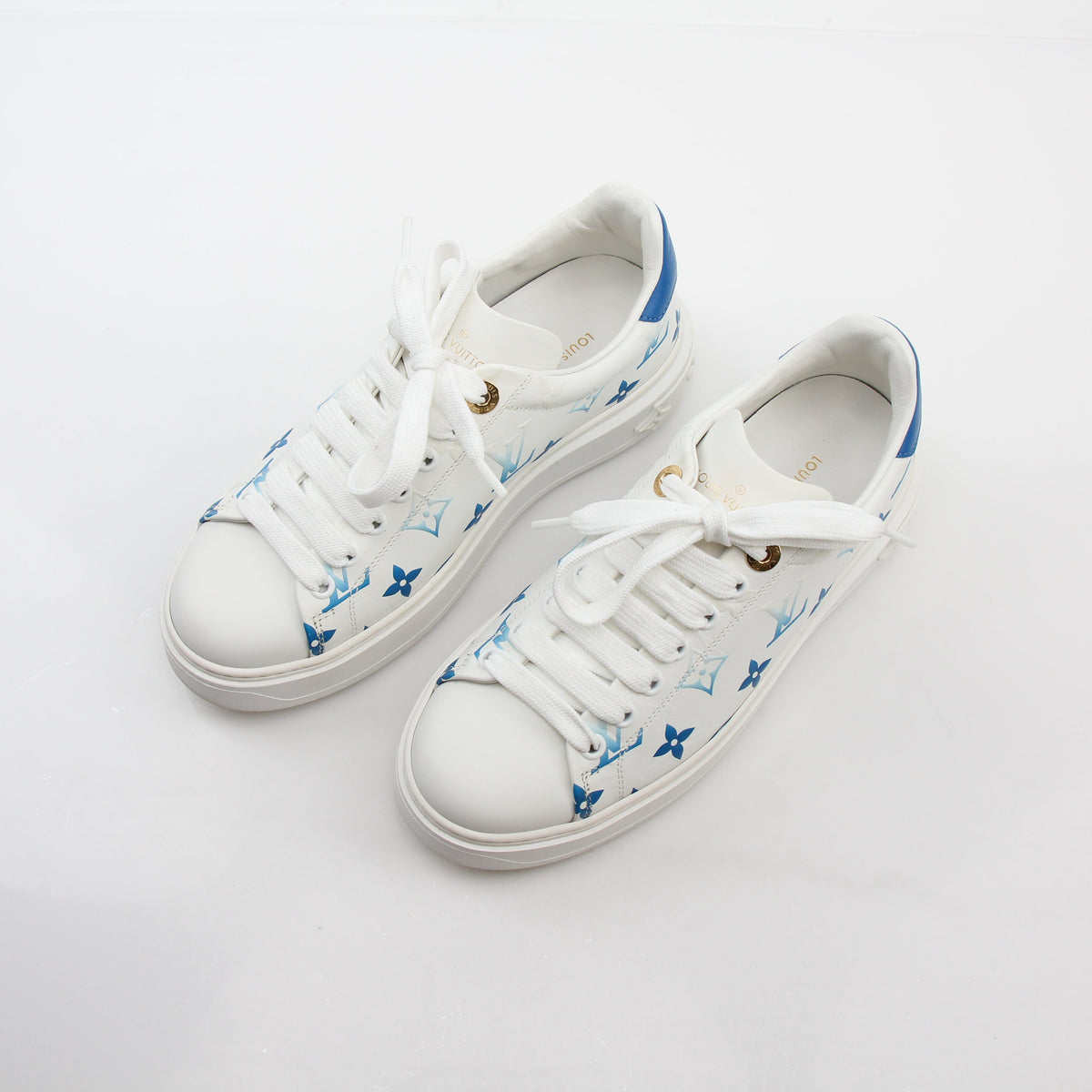Louis Vuitton White & Blue Monogram Time Out Sneakers