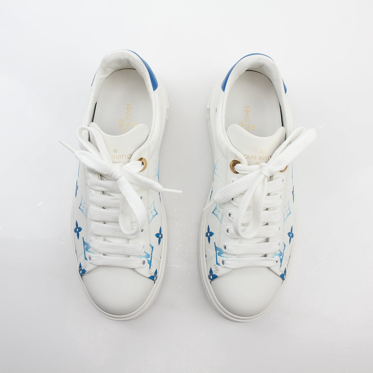 Louis Vuitton White & Blue Monogram Time Out Sneakers