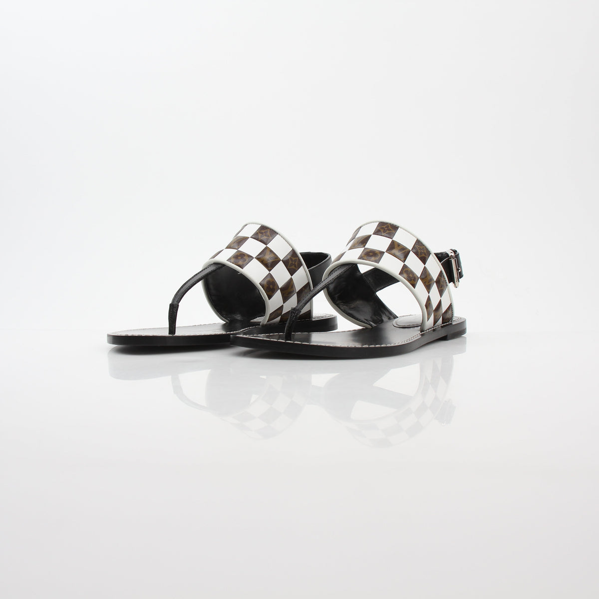 Louis Vuitton Black & White Monogram Matchmake Flat Thong Sandals