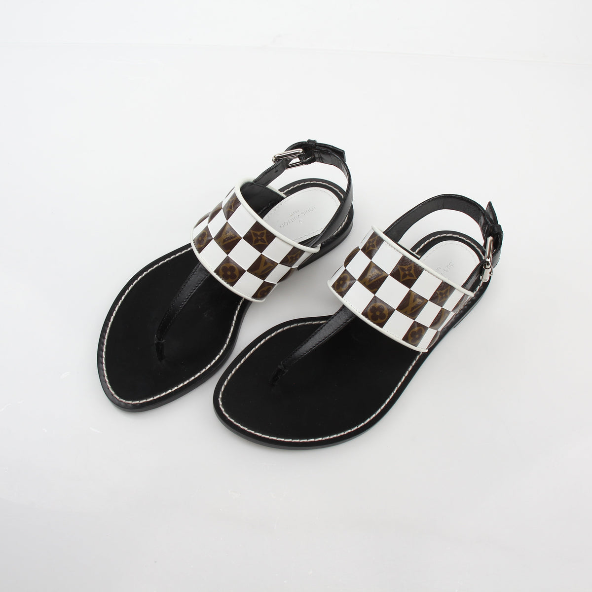 Louis Vuitton Black & White Monogram Matchmake Flat Thong Sandals