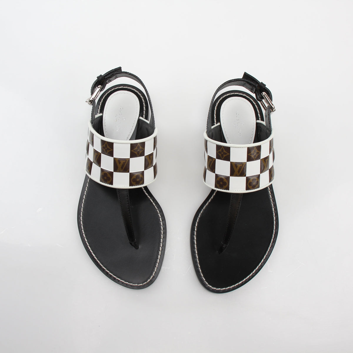 Louis Vuitton Black & White Monogram Matchmake Flat Thong Sandals