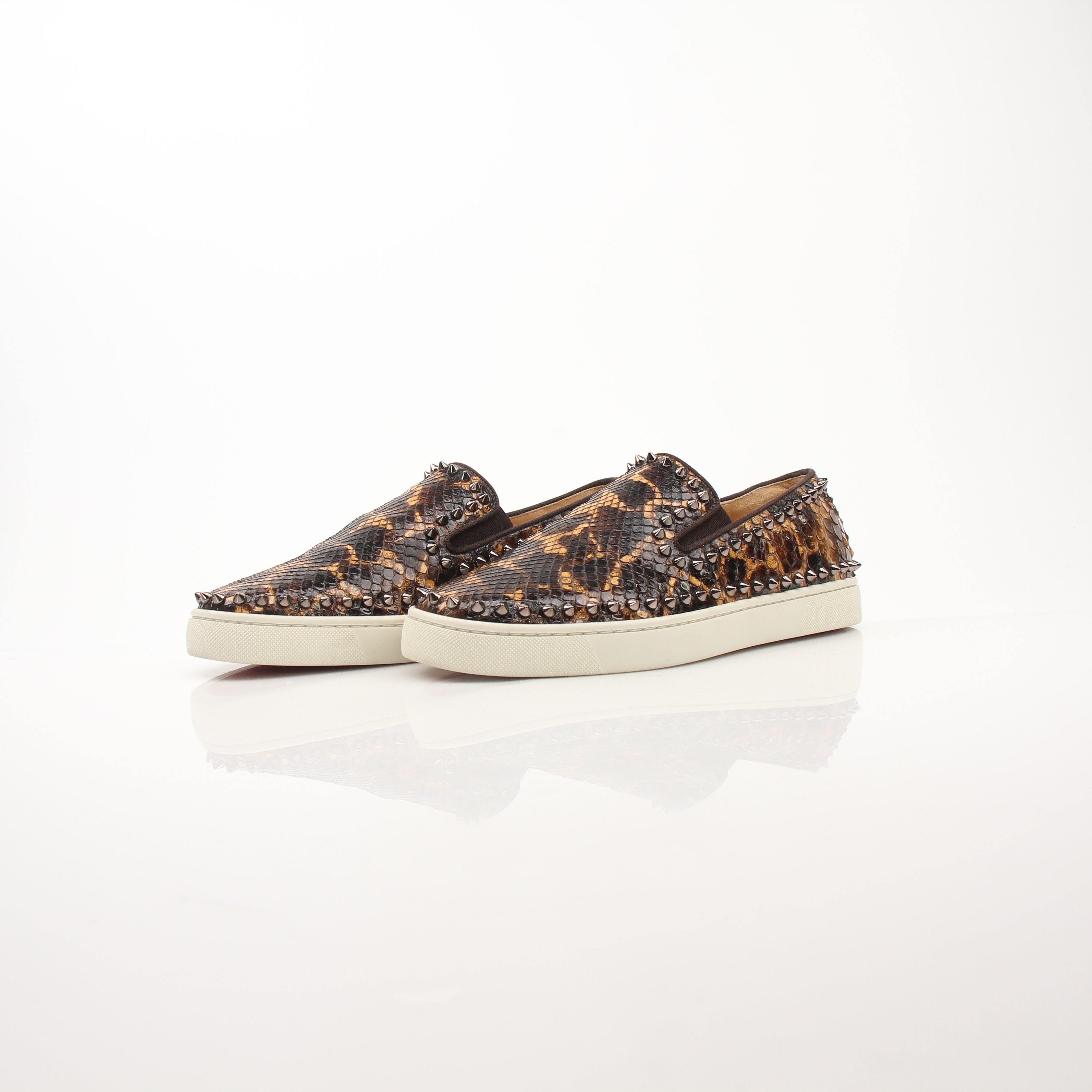 Christian Louboutin Men’s Pik Boat Leopard Print Python Sneakers