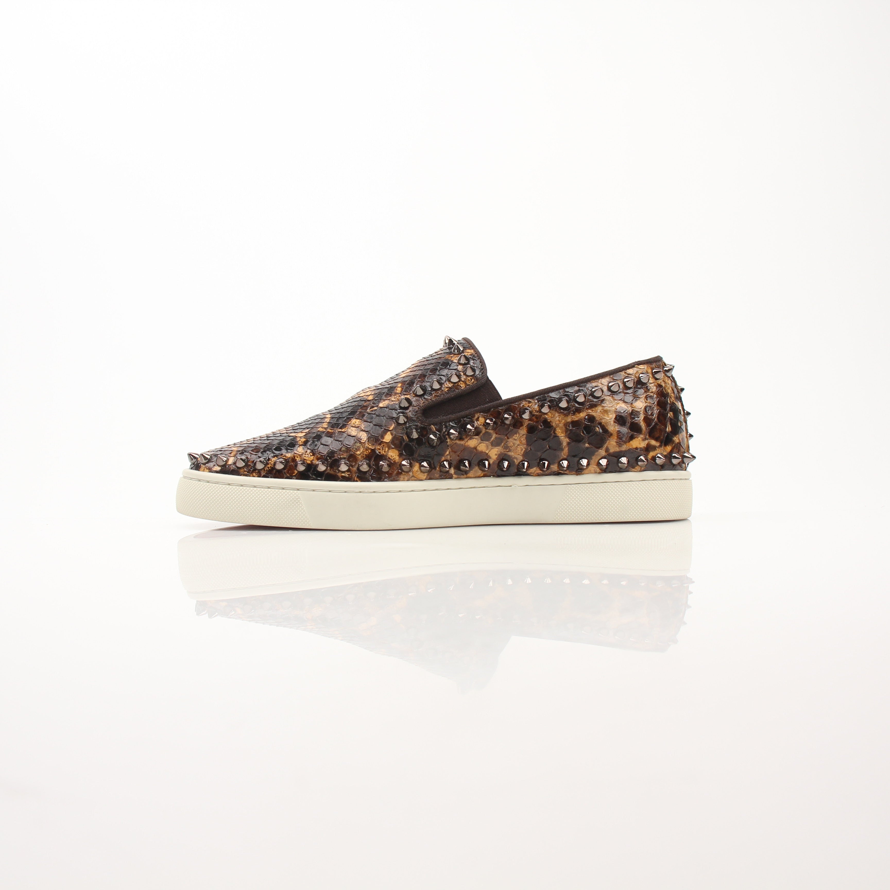 Christian Louboutin Men’s Pik Boat Leopard Print Python Sneakers