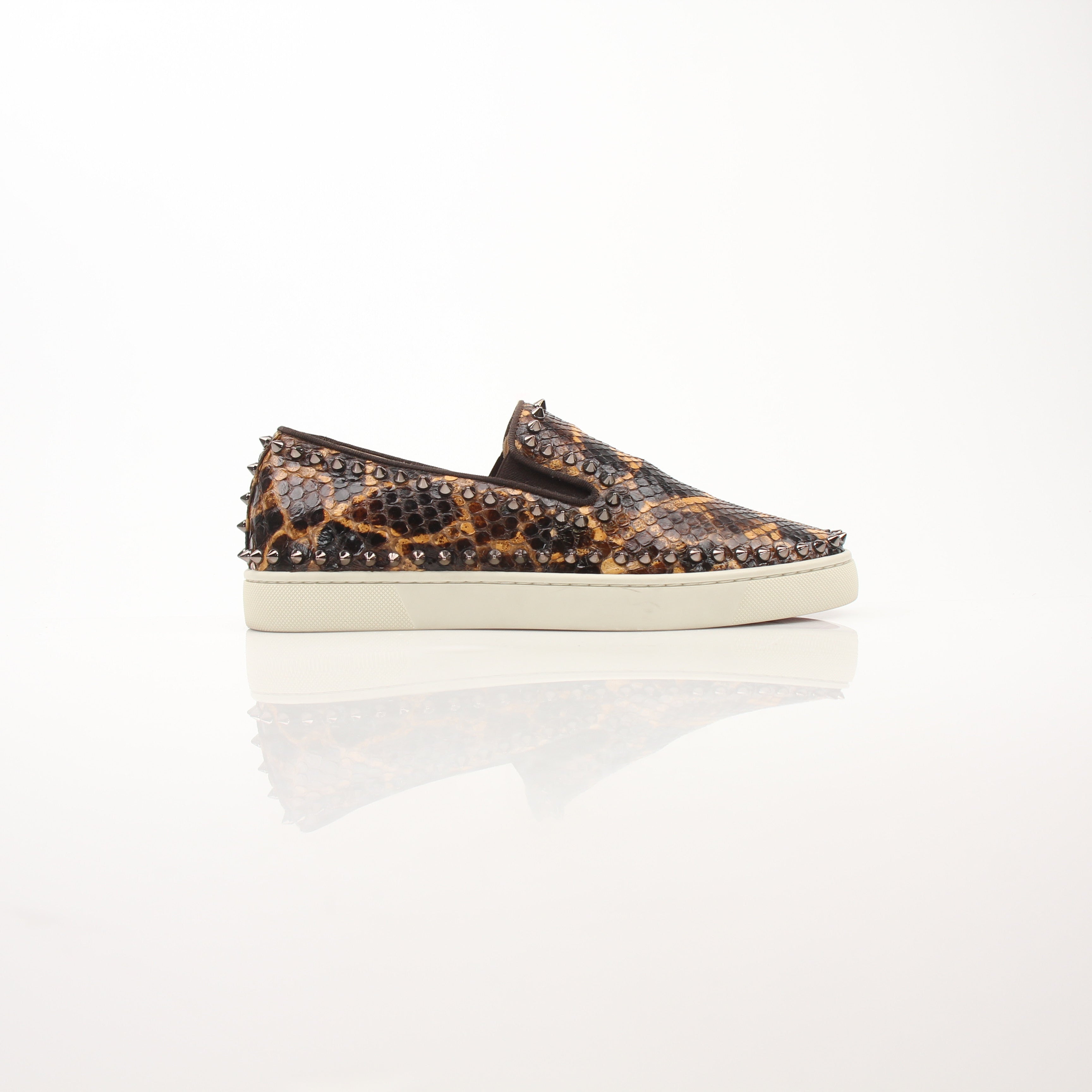 Christian Louboutin Men’s Pik Boat Leopard Print Python Sneakers