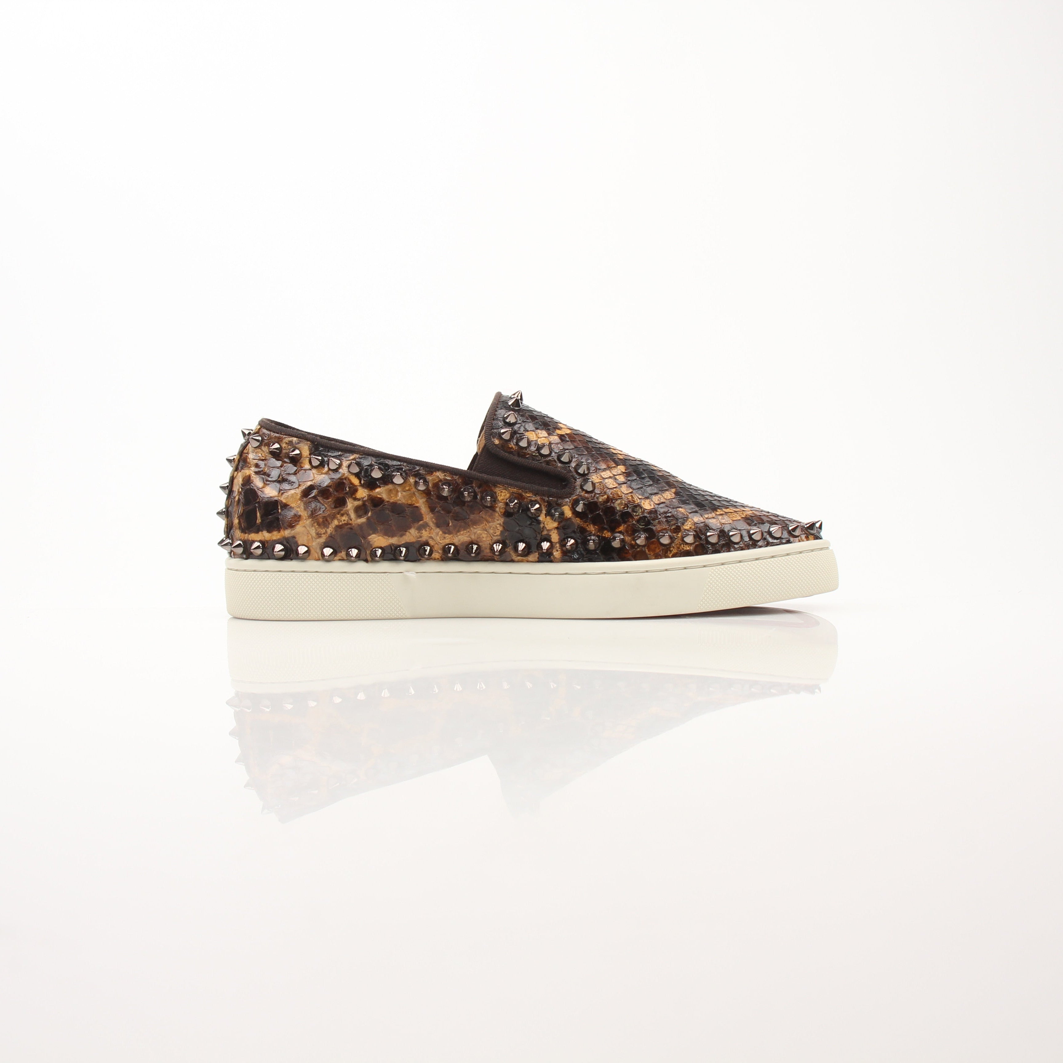 Christian Louboutin Men’s Pik Boat Leopard Print Python Sneakers
