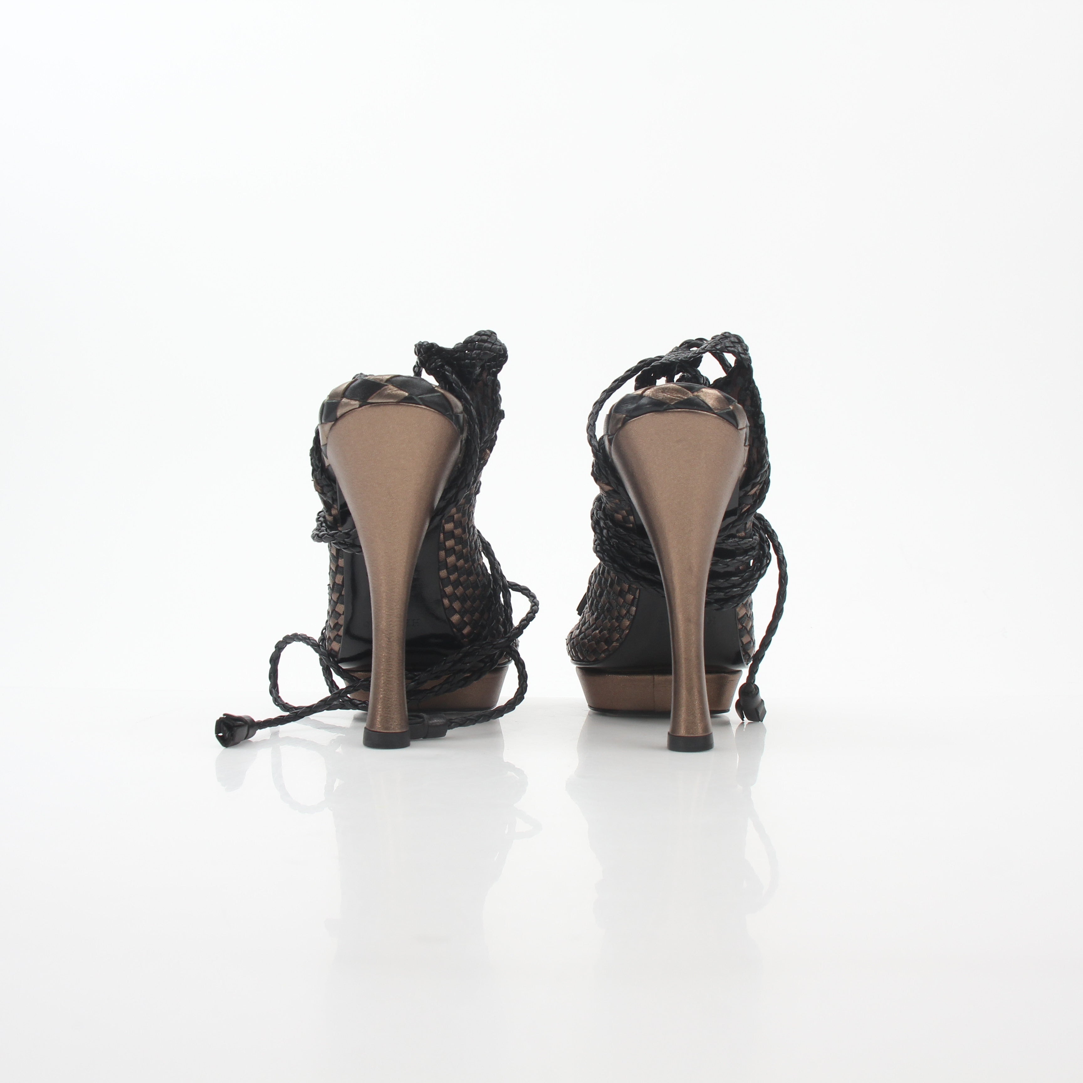 Hermès Black & Bronze Woven Leather Platform Heels
