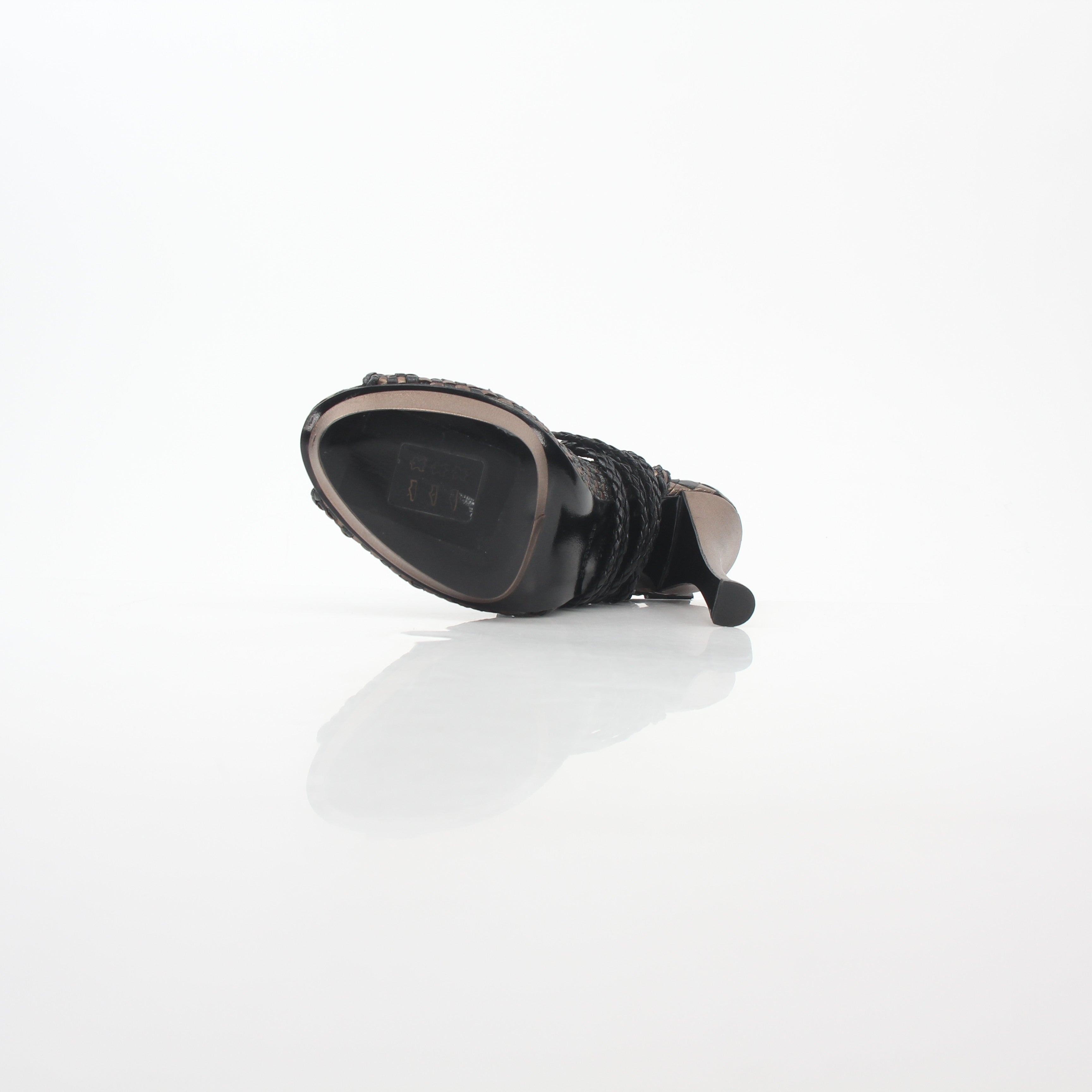 Hermès Black & Bronze Woven Leather Platform Heels
