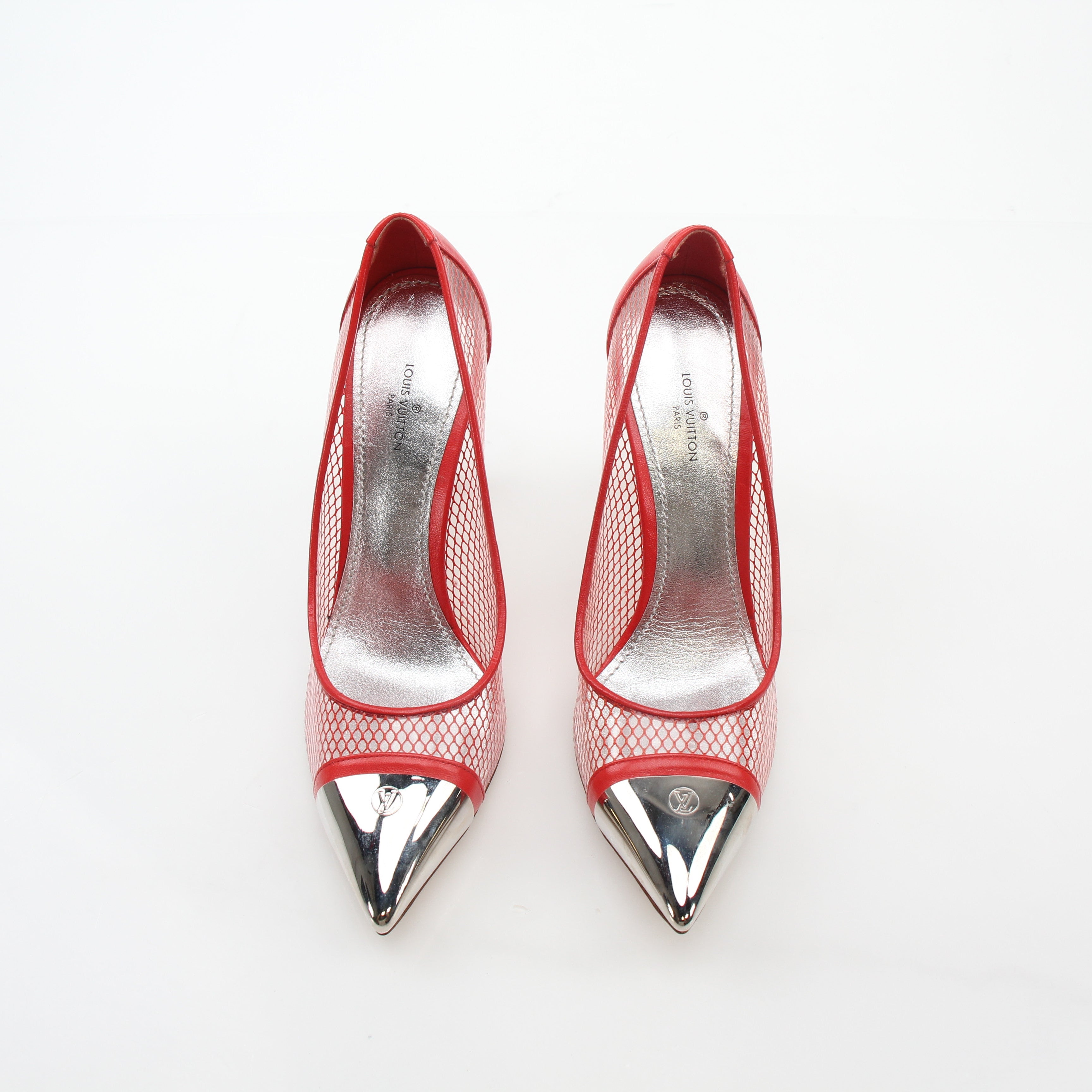 Louis Vuitton Red Urban Twist Mesh Pointed-Toe Pumps