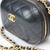 Chanel Matelassé Vanity Shoulder Bag in elegant quilted leather with a gold chain strap, showcasing a stylish design.