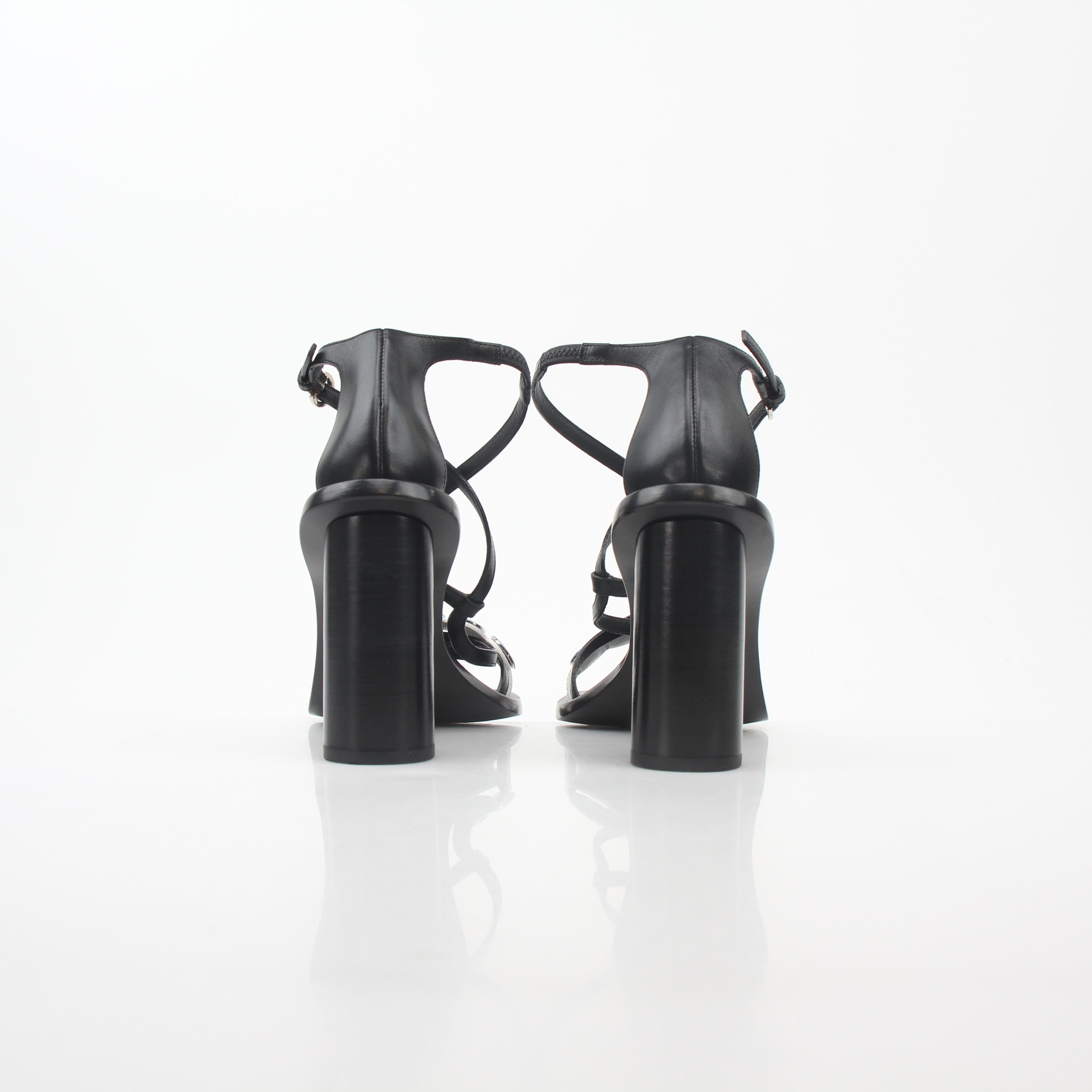 Louis Vuitton Black Calfskin Cabochon Strappy Block Heel Sandals