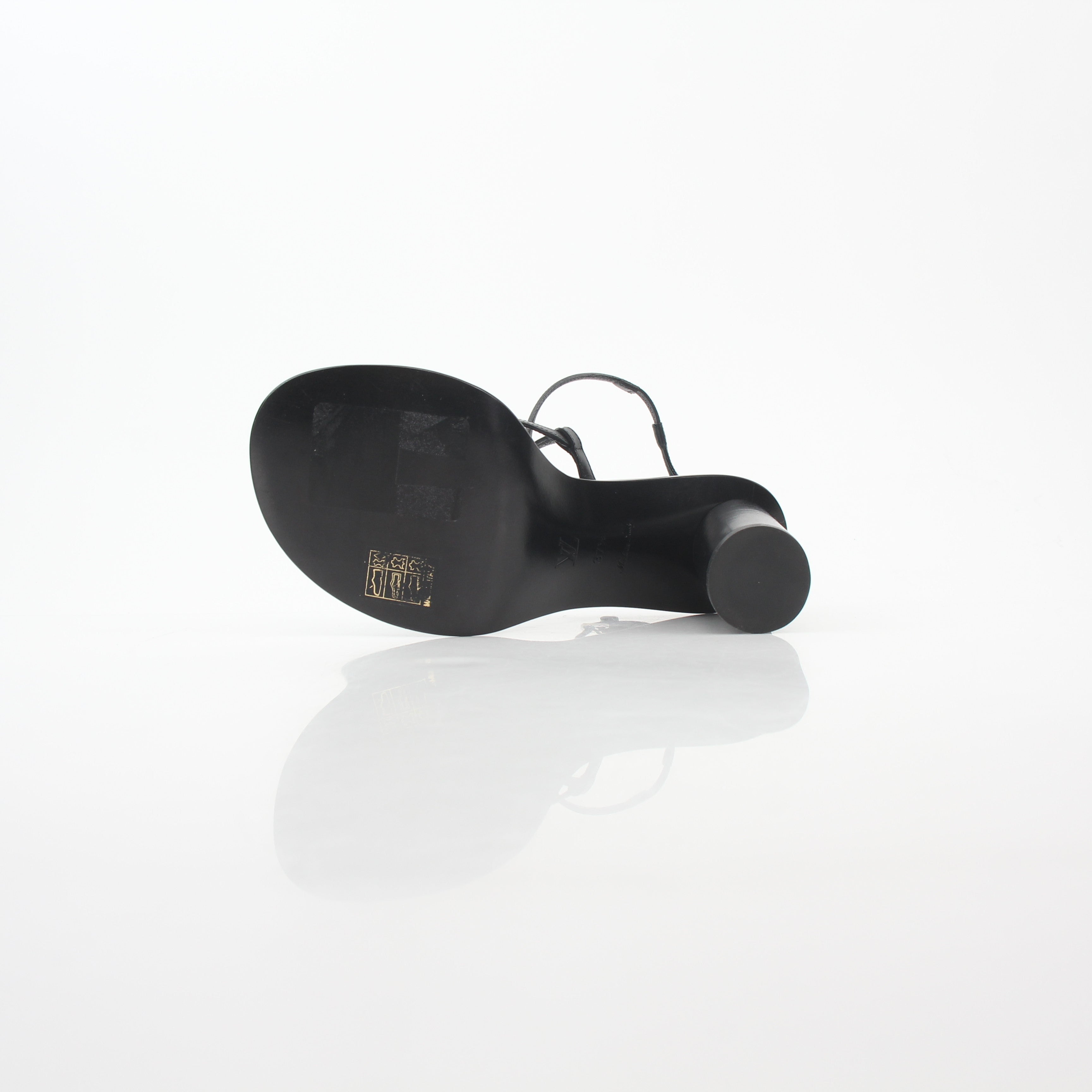 Louis Vuitton Black Calfskin Cabochon Strappy Block Heel Sandals