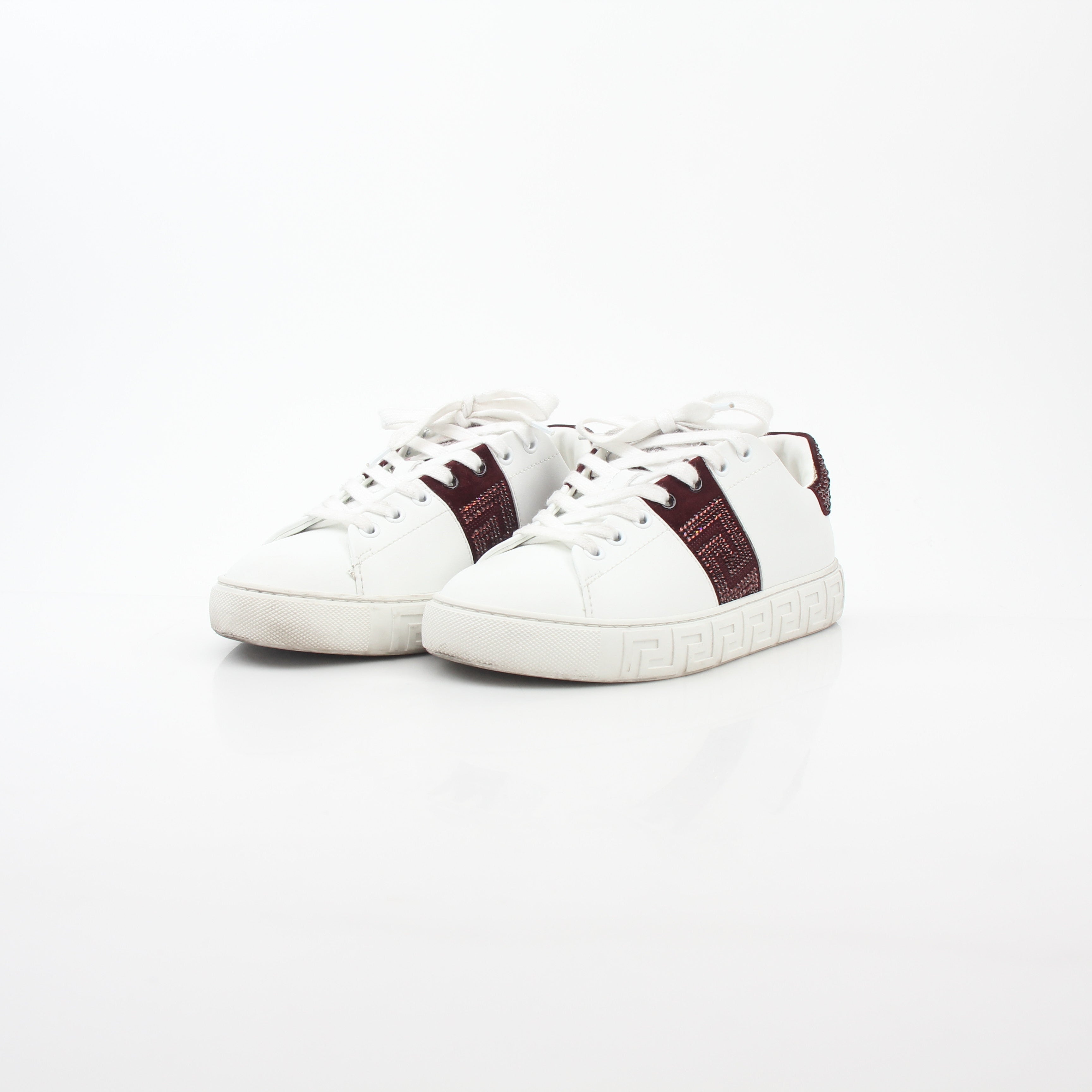 Versace Greca Embellished Leather Sneakers