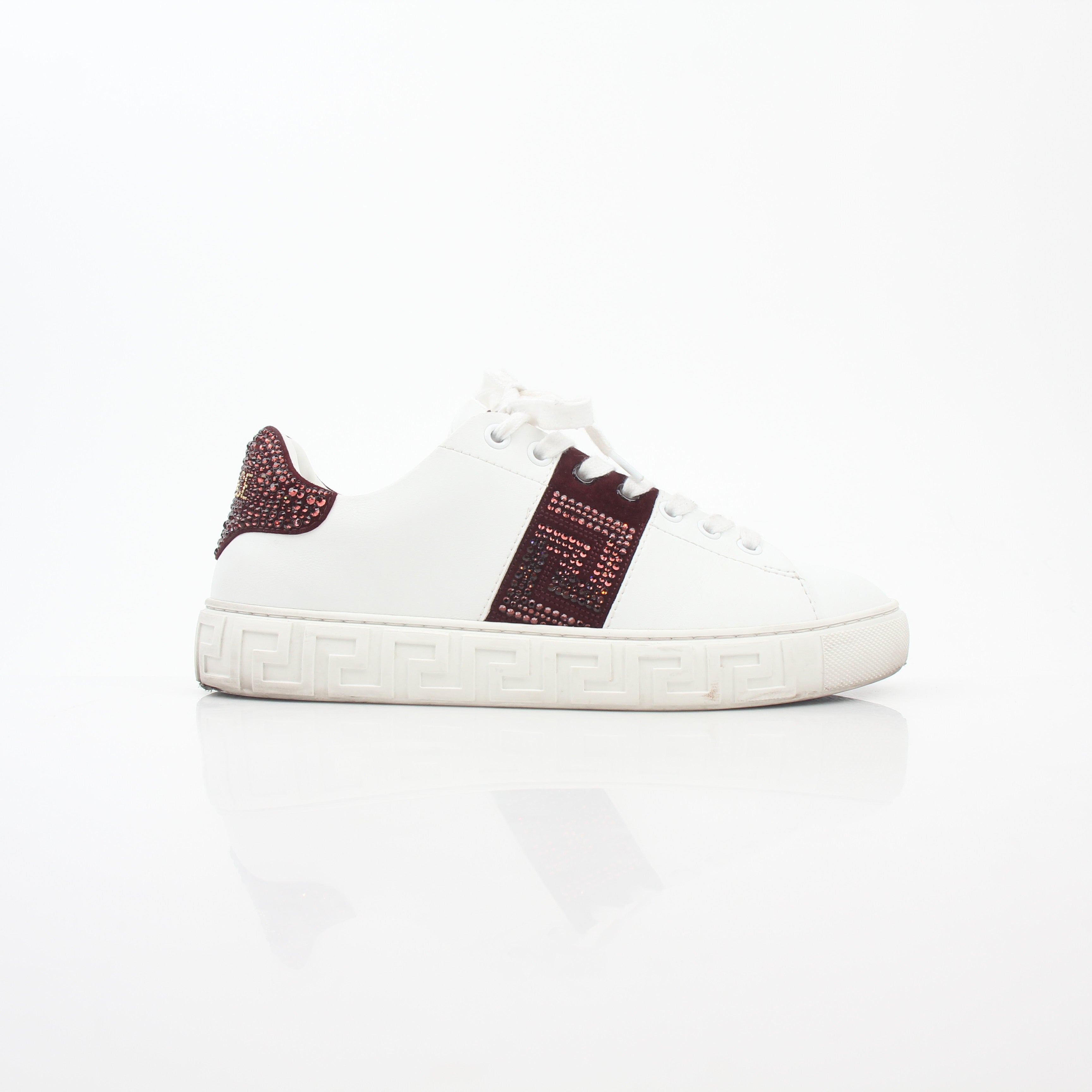 Versace Greca Embellished Leather Sneakers