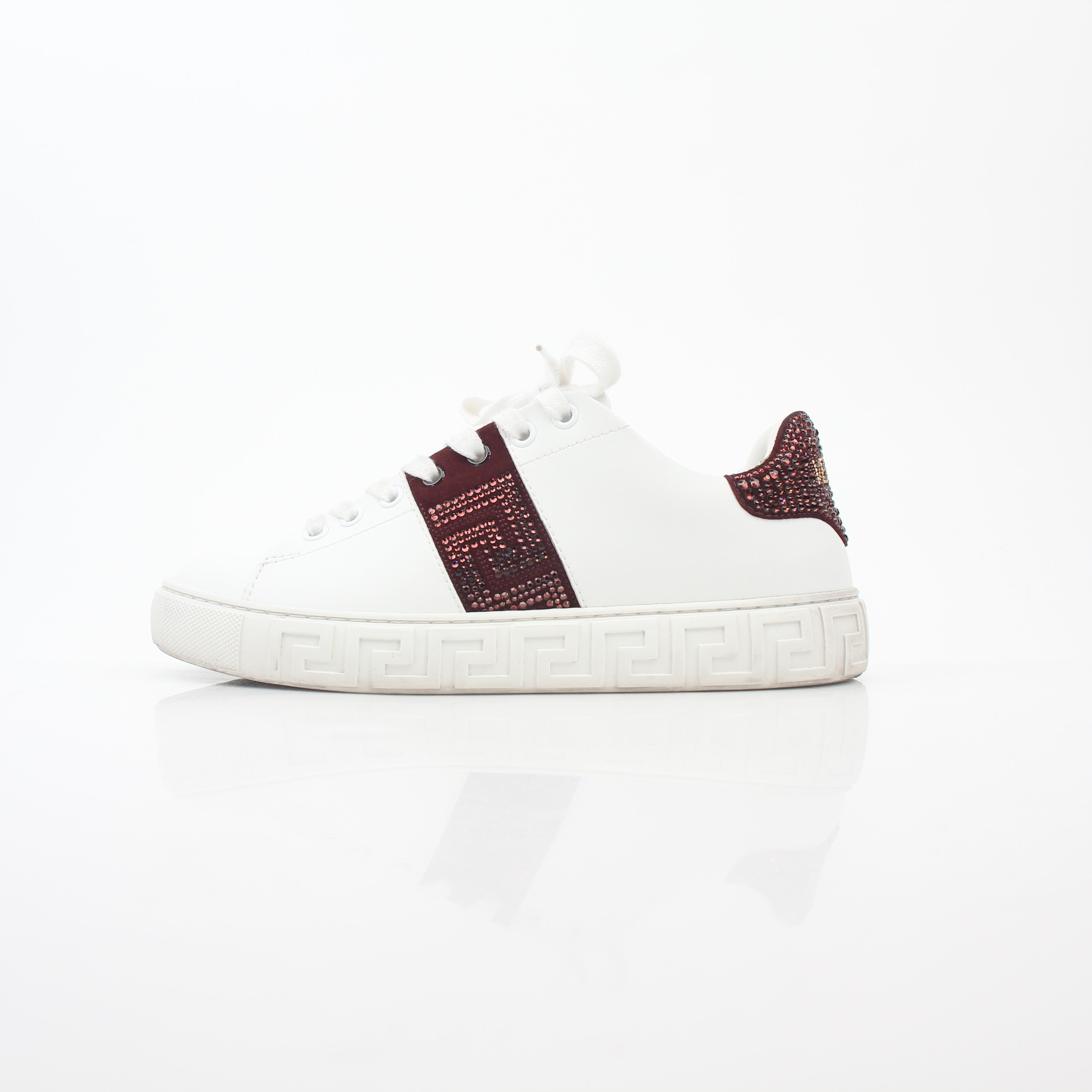 Versace Greca Embellished Leather Sneakers