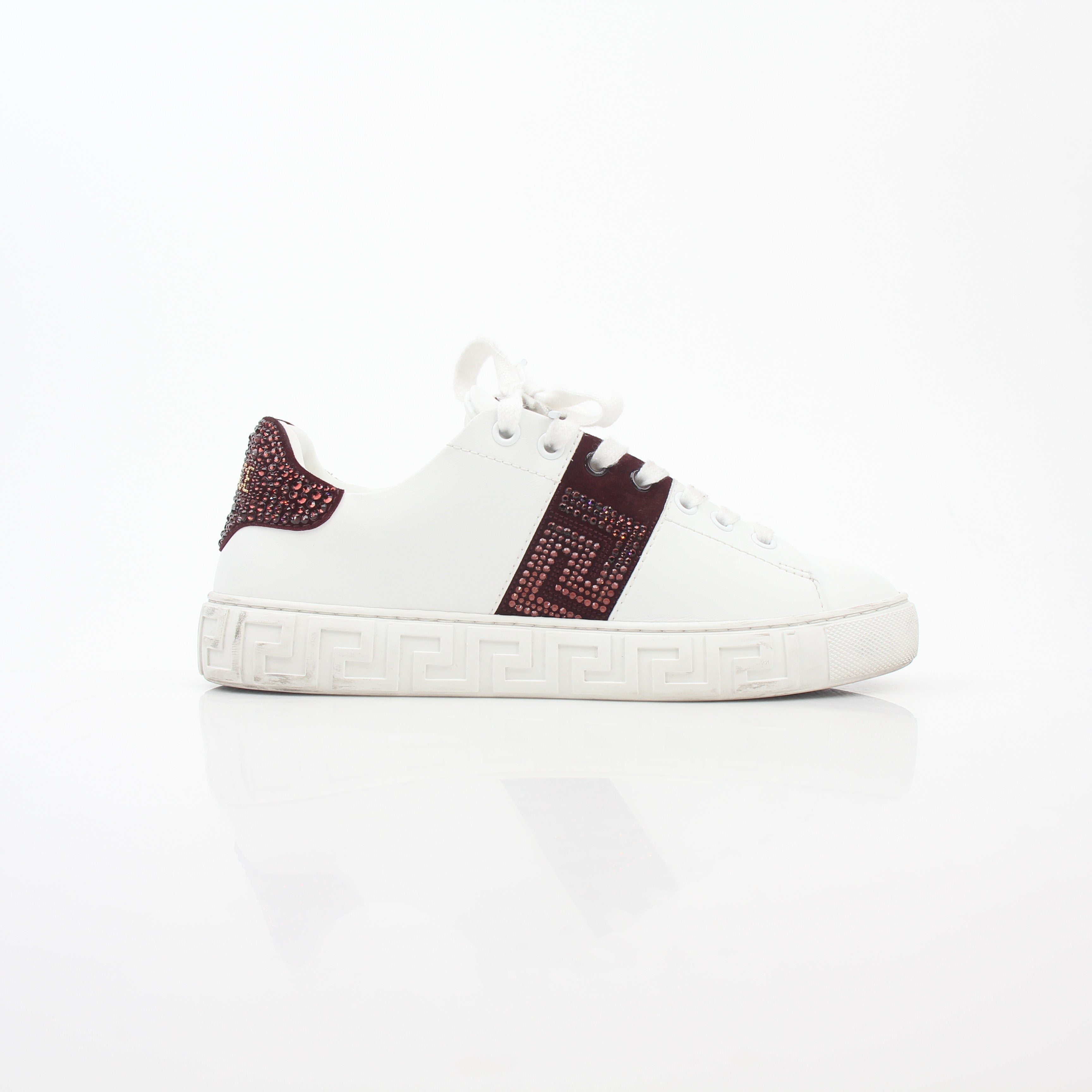 Versace Greca Embellished Leather Sneakers