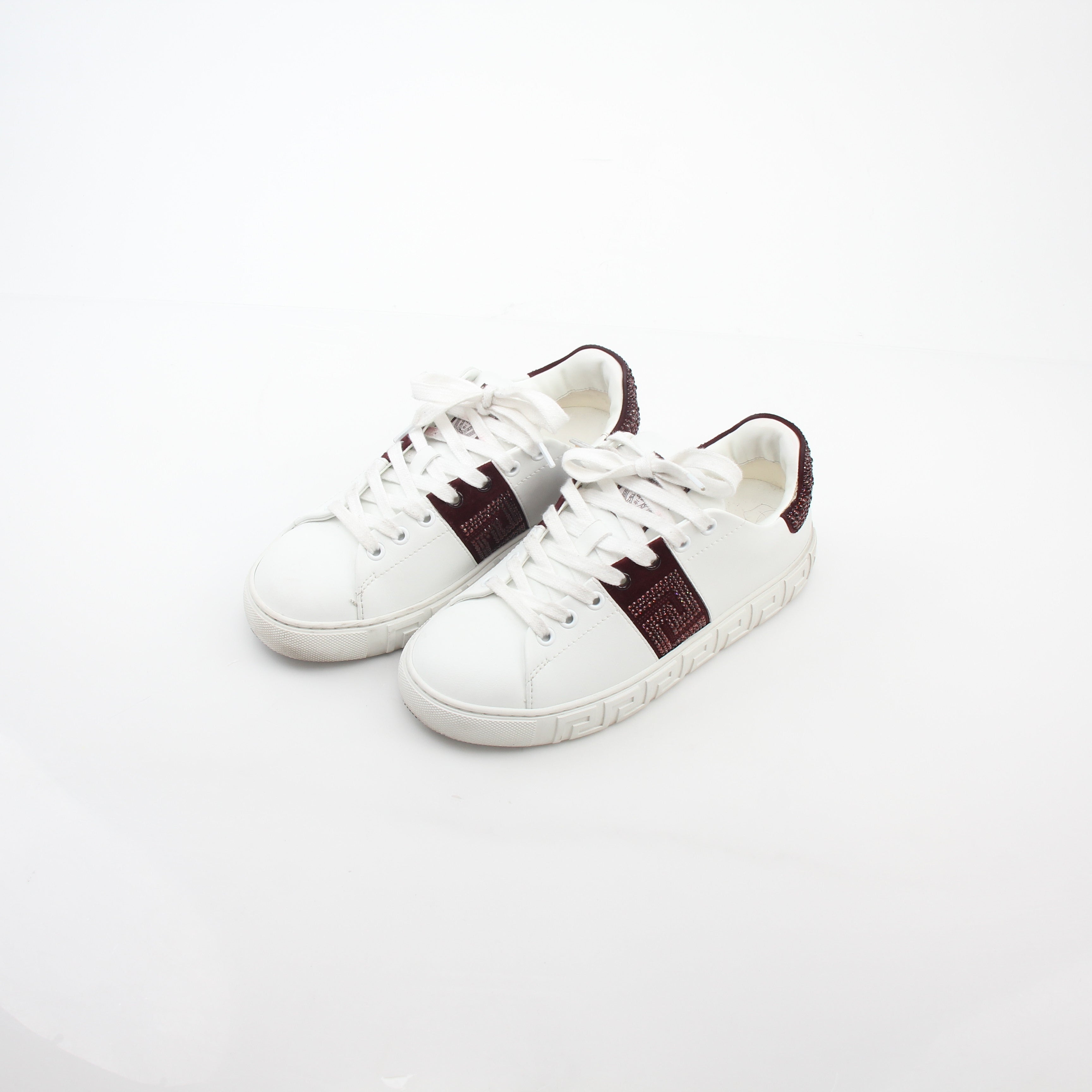 Versace Greca Embellished Leather Sneakers