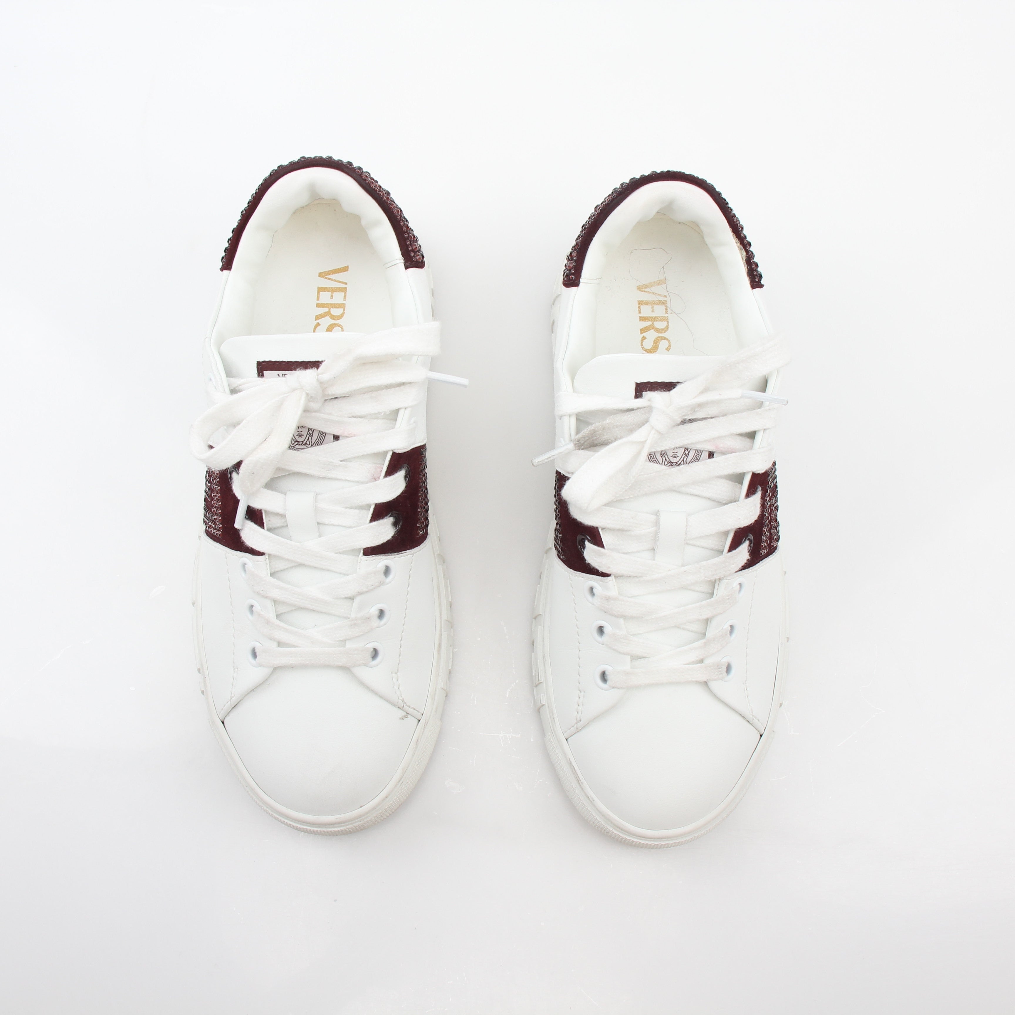 Versace Greca Embellished Leather Sneakers