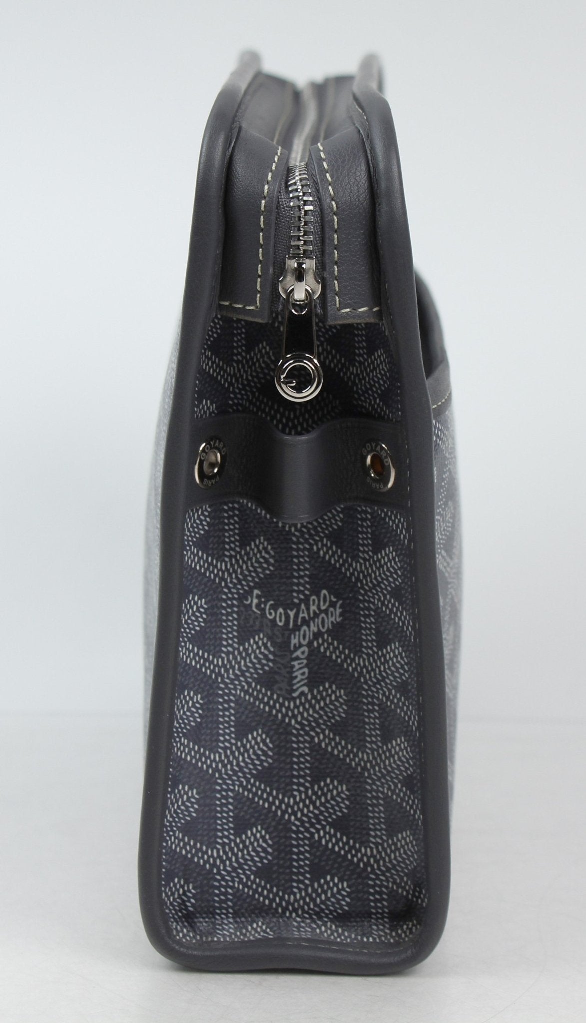 Goyard Jouvence PM toiletry pouch by Gold & Beyond, compact travel bag with signature Goyard pattern and leather trim.