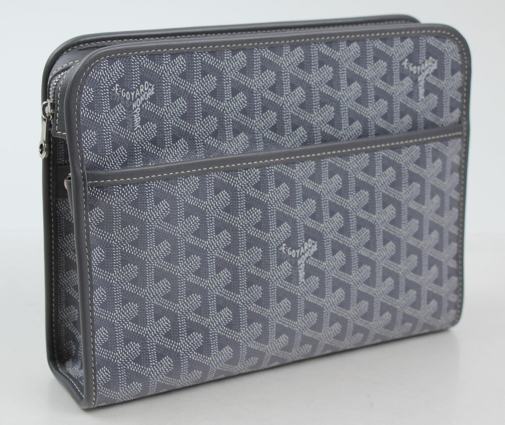 Gold & Beyond Goyard Jouvence PM toiletry pouch in toiletry bag style with Goyard pattern and leather trim.