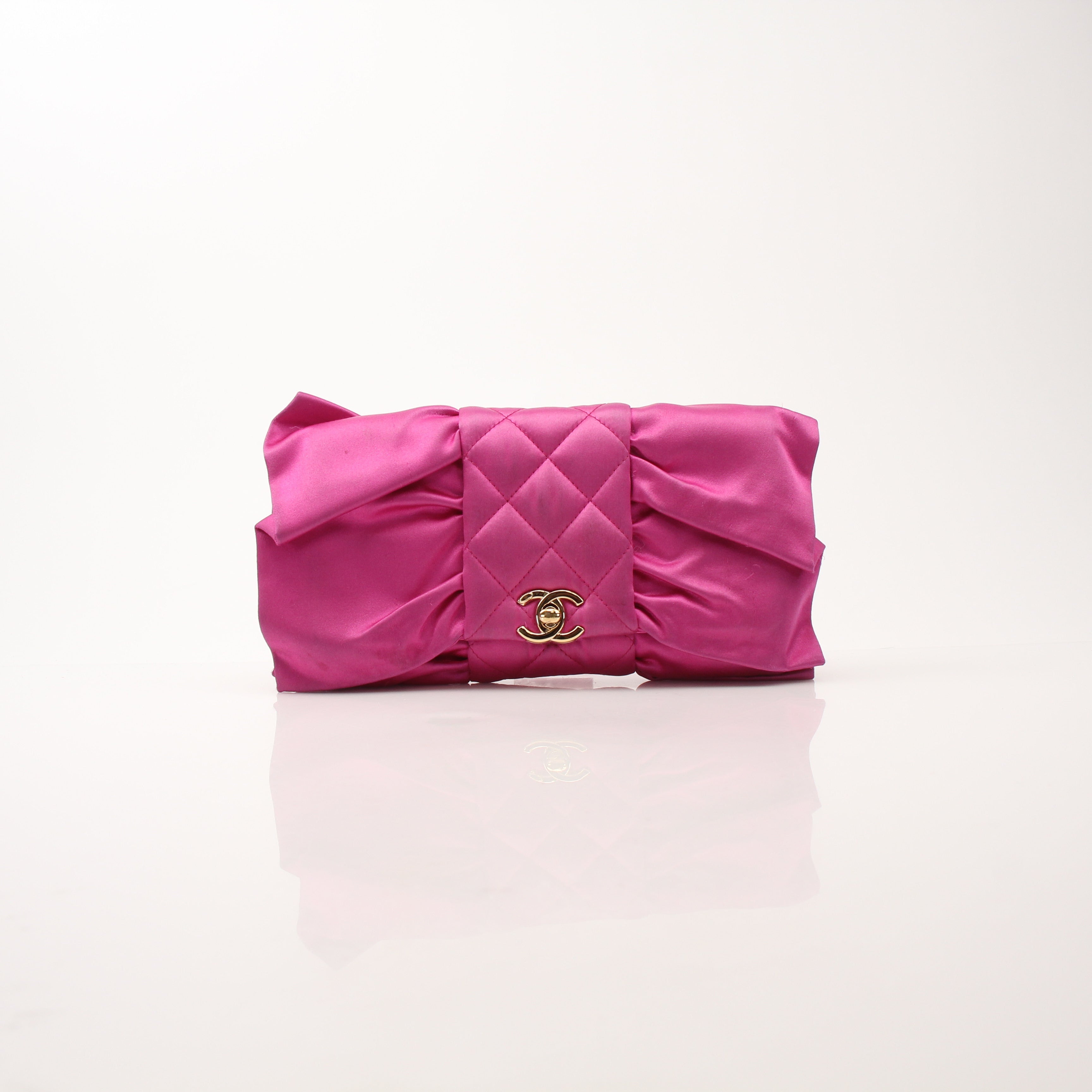 Chanel Quilted Satin Bow Clutch Bag