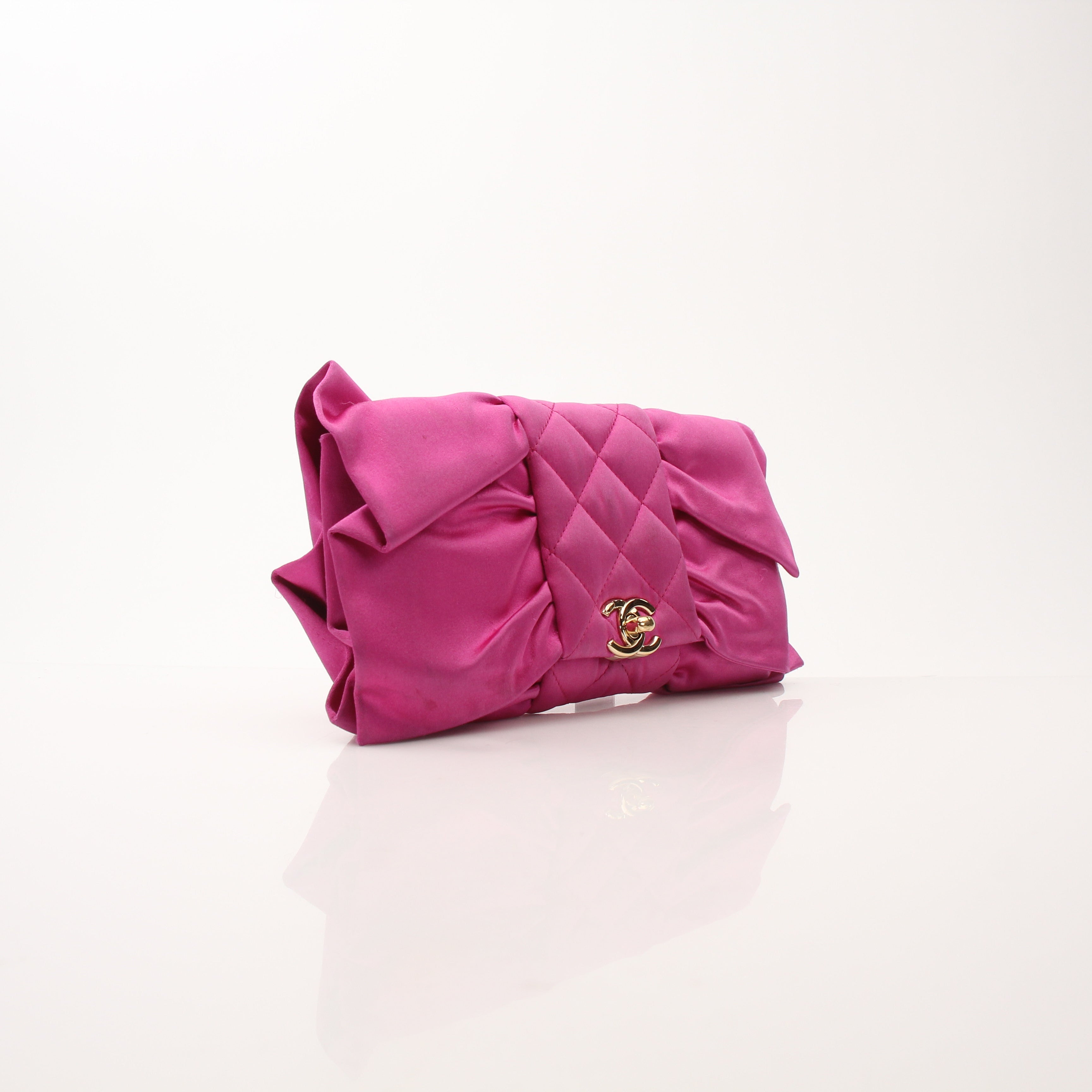 Chanel Quilted Satin Bow Clutch Bag