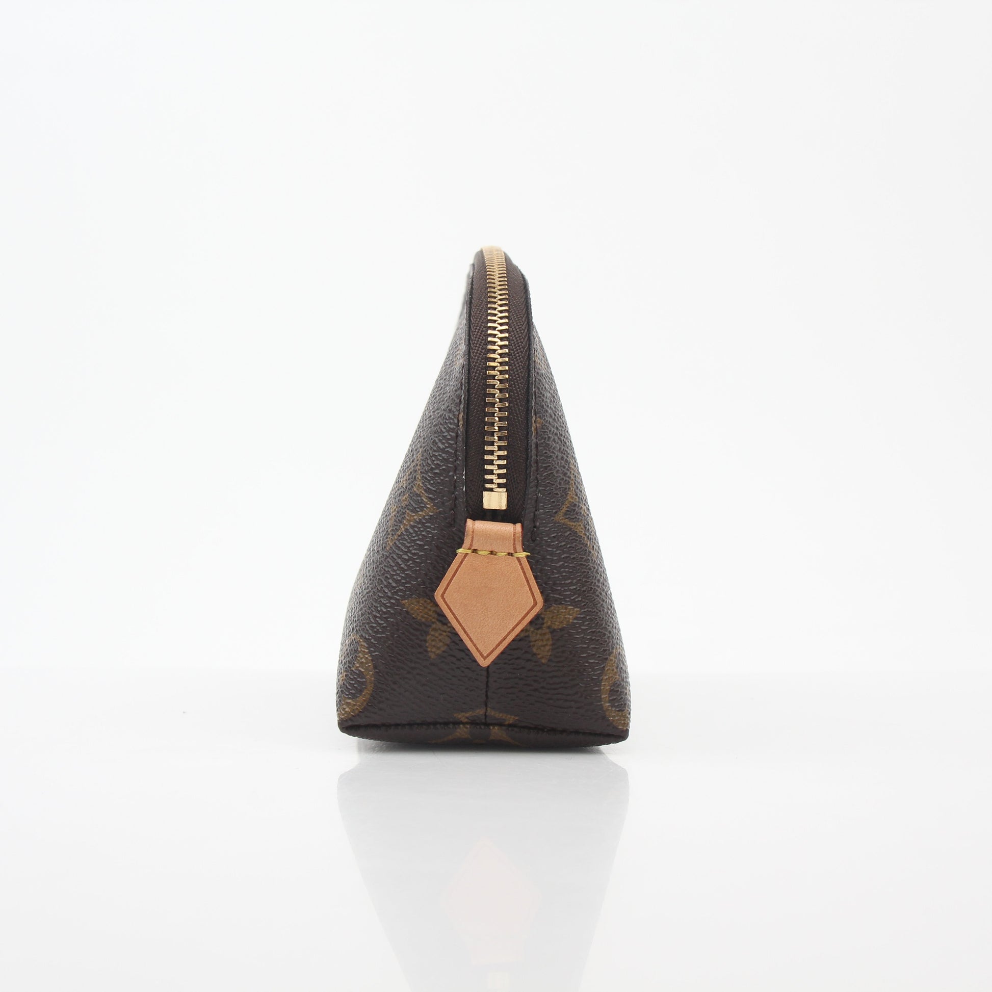 Louis Vuitton Monogram Cosmetic Pouch vanity case with gold accents, featuring the iconic monogram pattern and zipper closure.