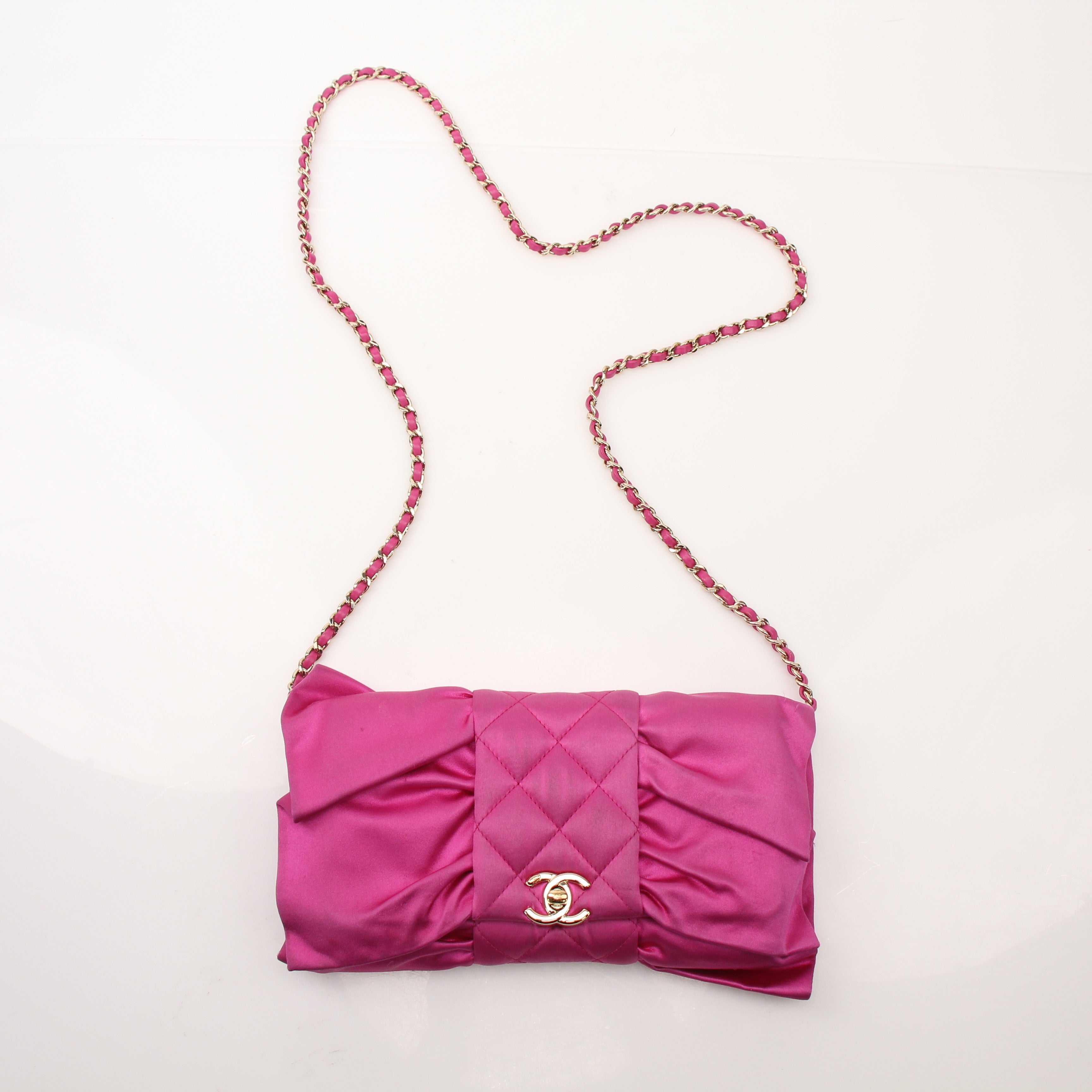 Chanel Quilted Satin Bow Clutch Bag