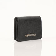 Chrome Hearts leather card wallet with chrome hardware and embossed logo, featuring multiple card slots and compact design.