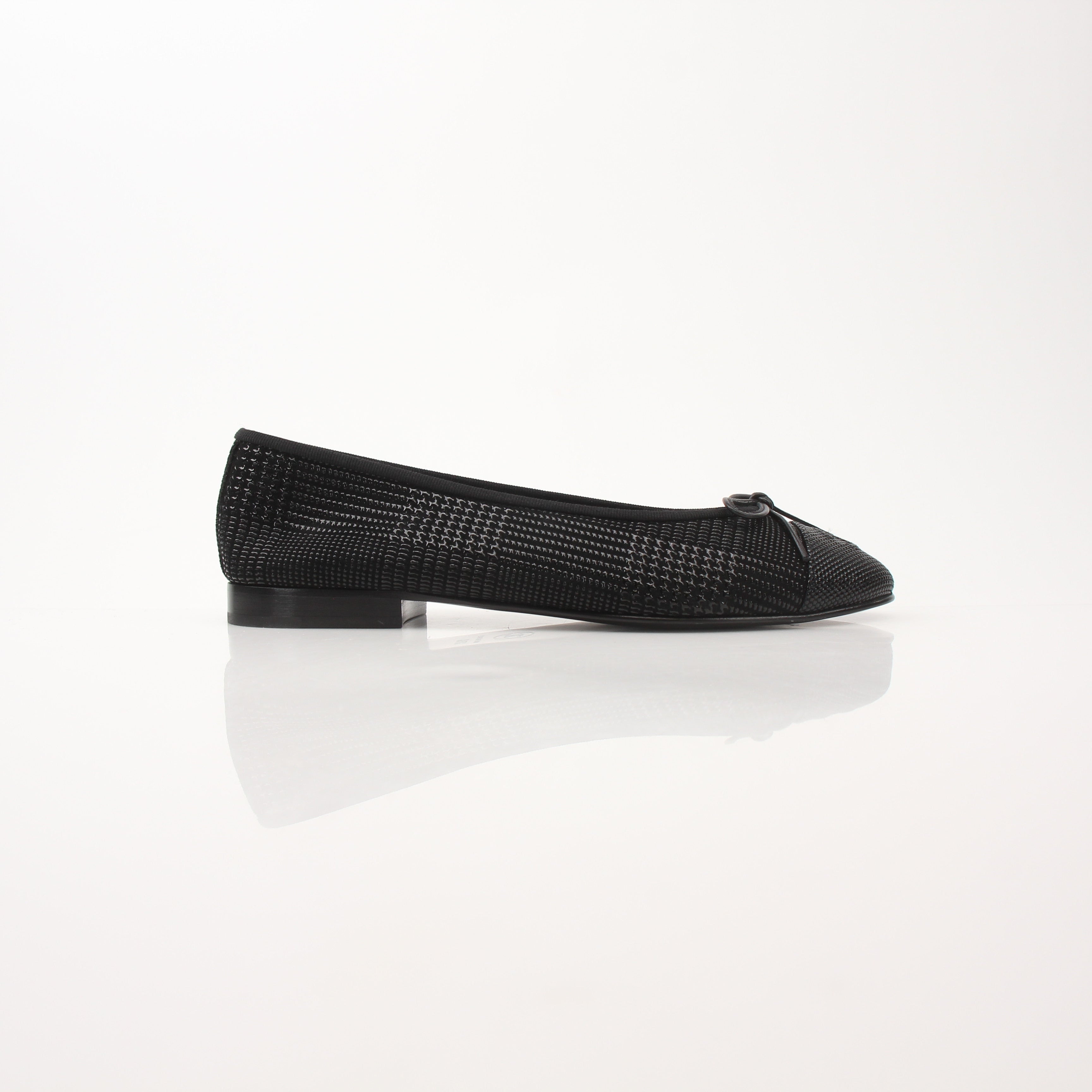 Chanel Women’s Black Textured Cap Toe Bow Ballet Flats